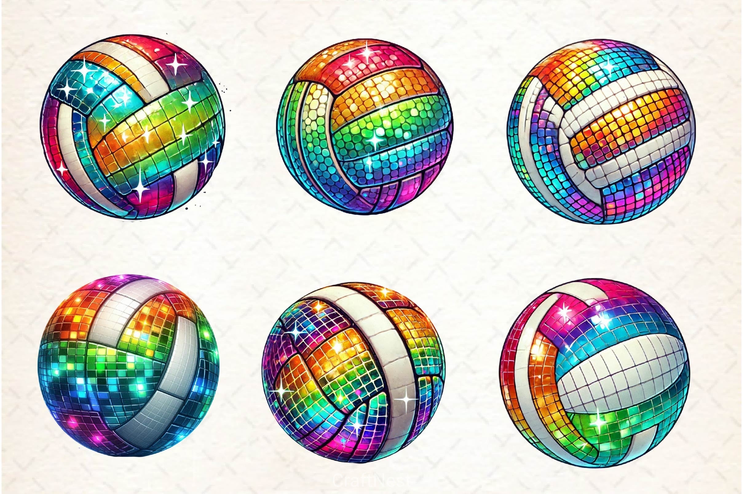 Disco Volleyball Clipart Bundle 2