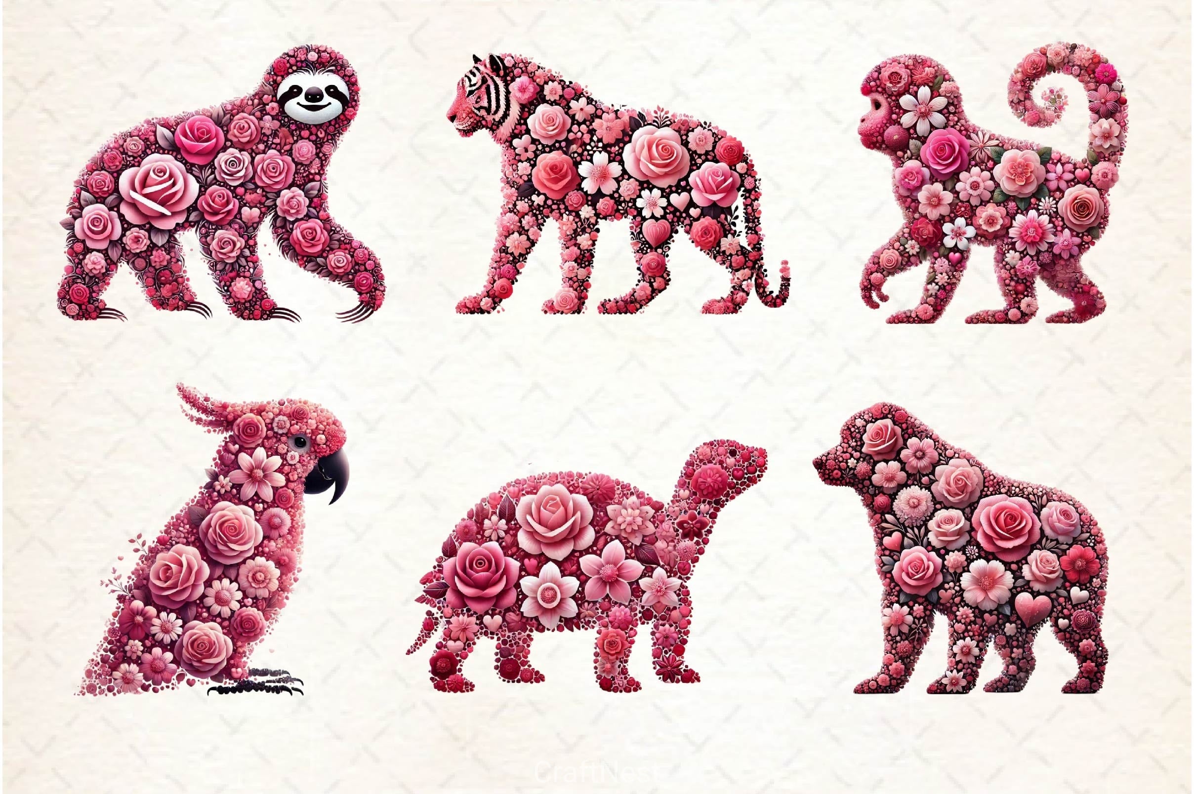 Valentines Day Animal With Rose Clipart Bundle