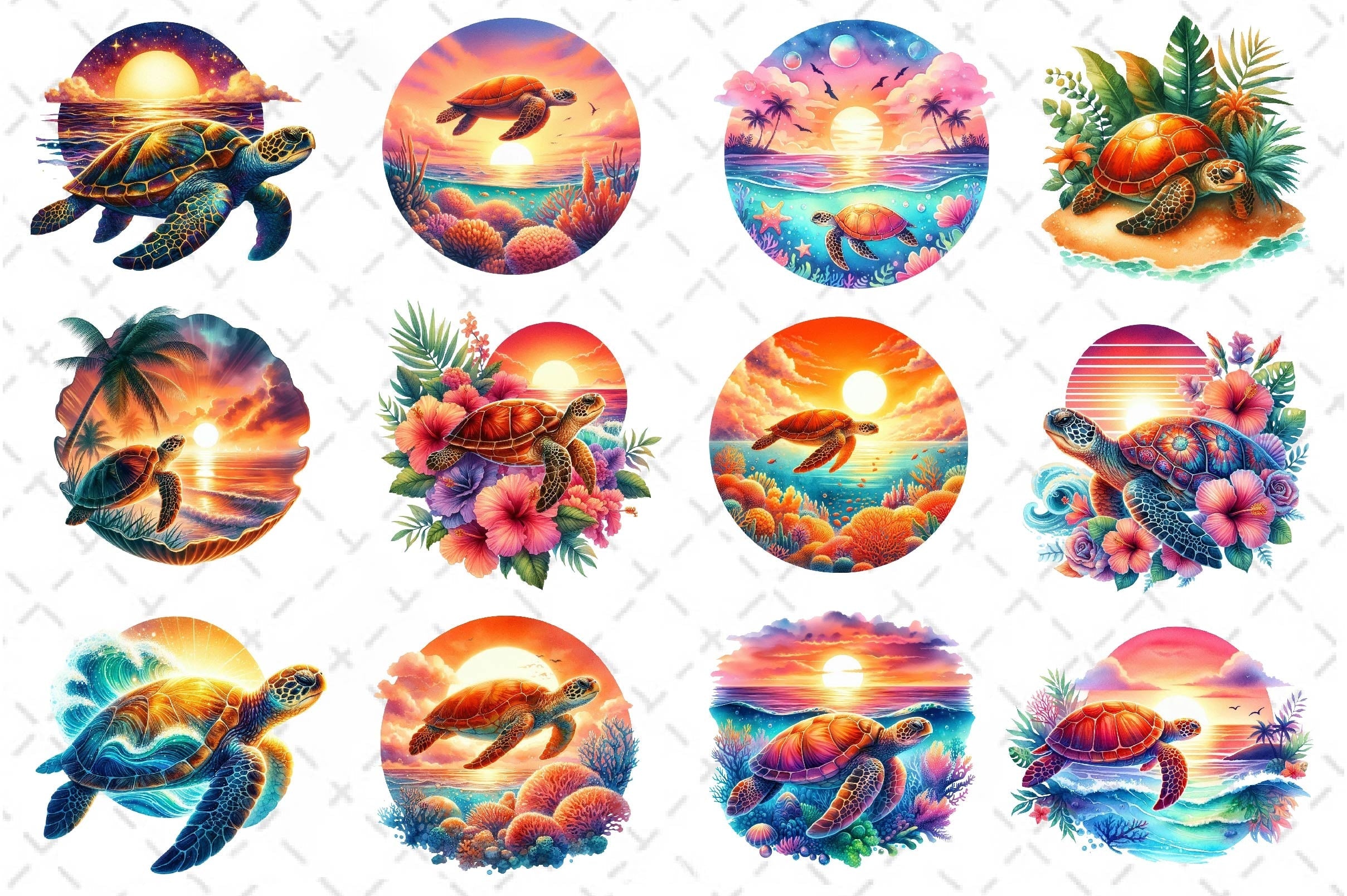 Sunset Sea Turtle Clipart Bundle 4