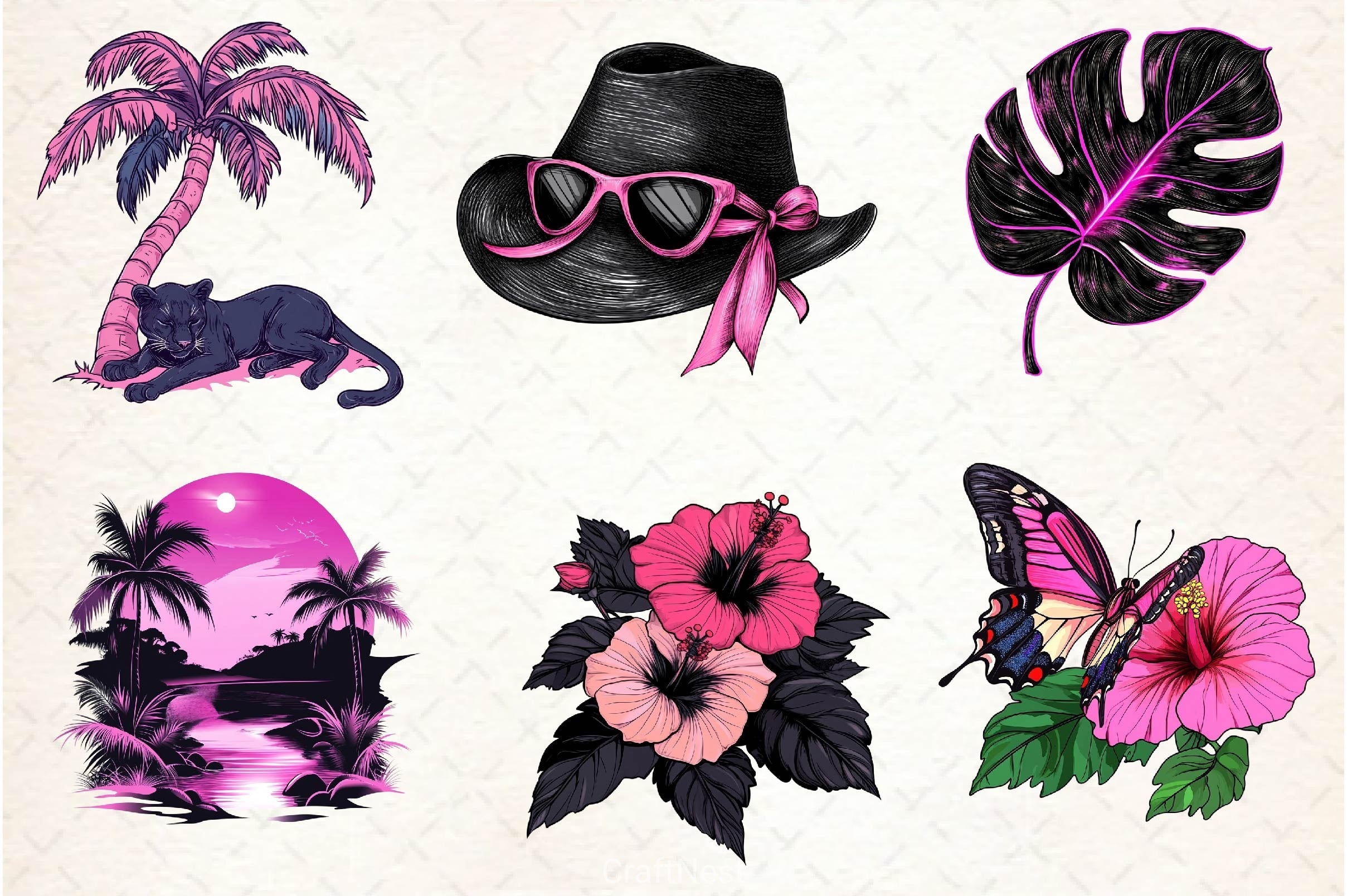 Black And Pink Summer Clipart Bundle 5