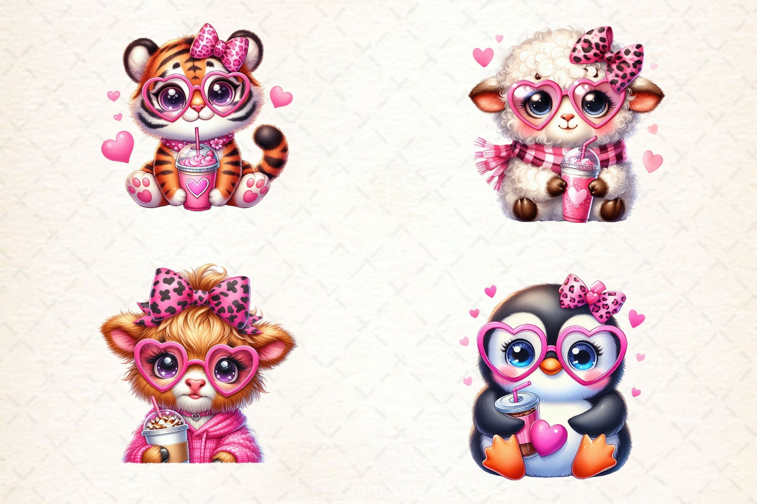 Animals Valentine Coffee Clipart Bundle 5