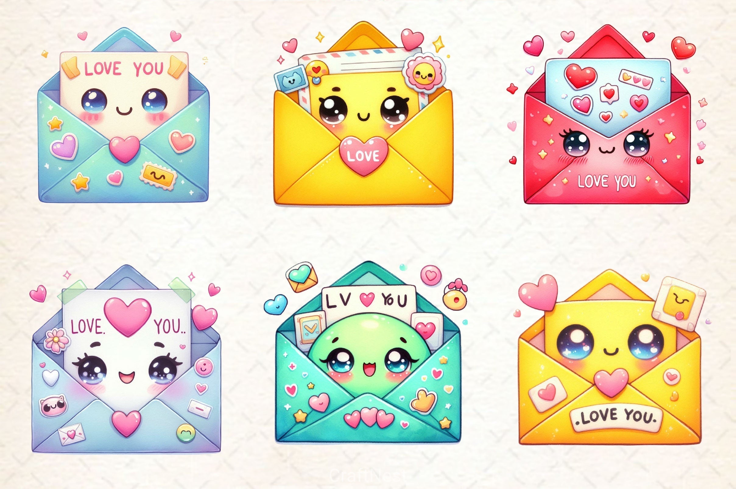 Kawaii Valentine Envelope Clipart Bundle 2