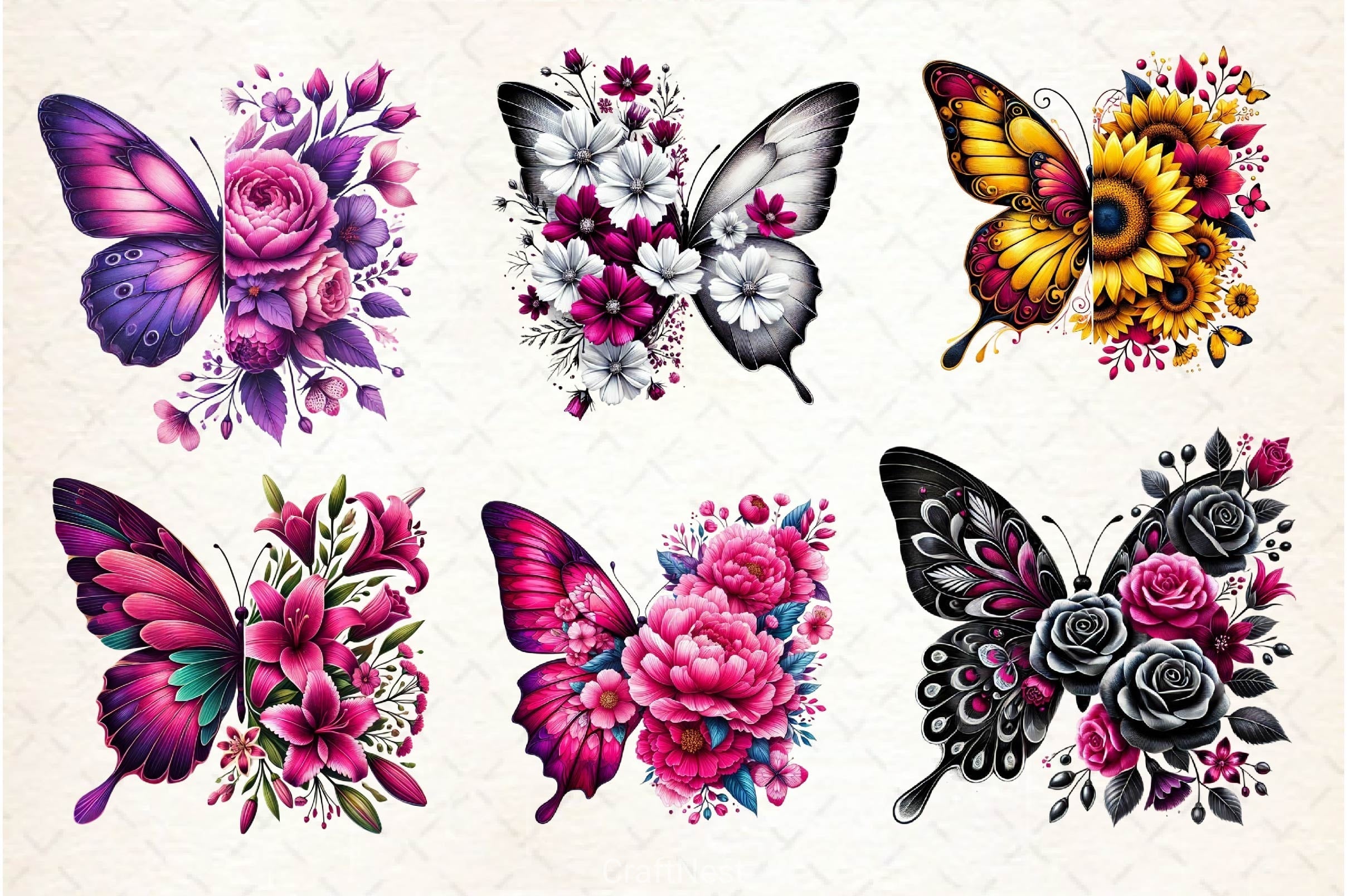 Butterfly Flowers Clipart Bundle 27