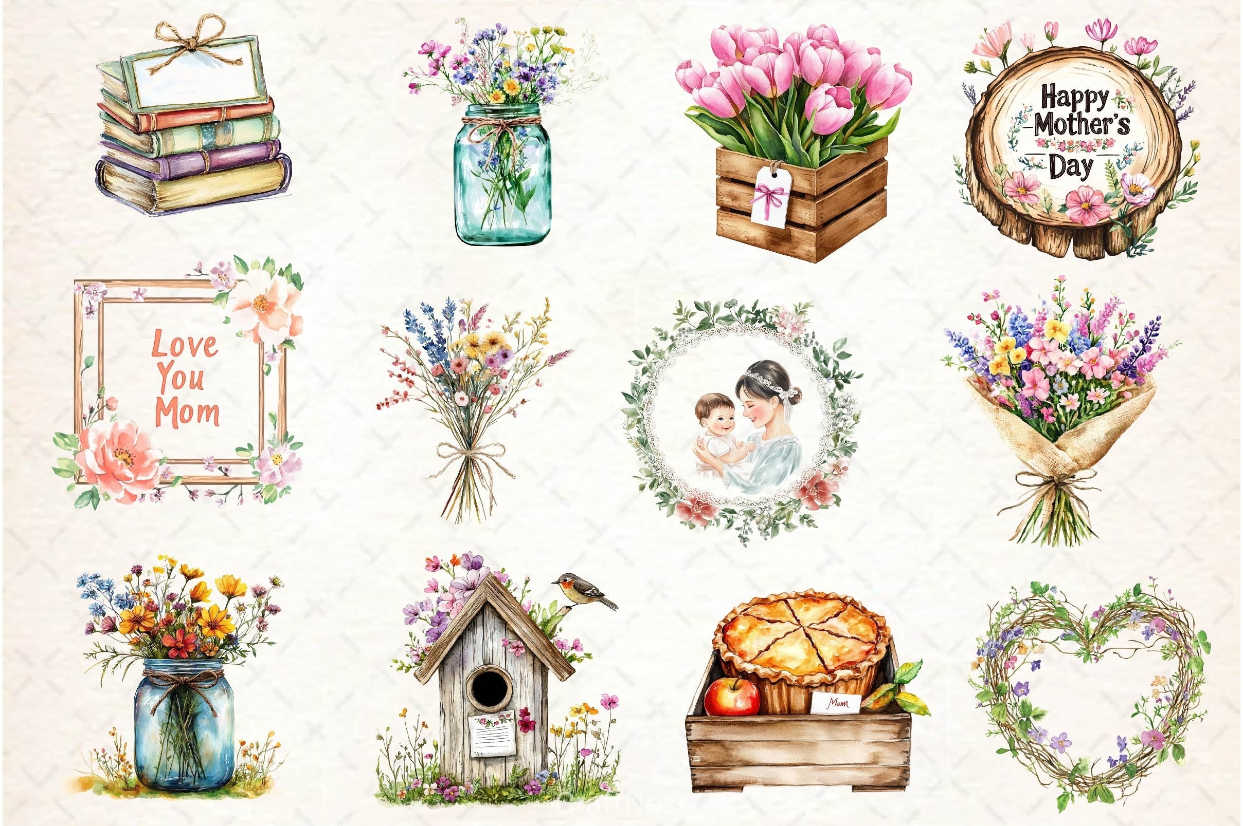 Rustic Mothers Day Clipart Bundle 2