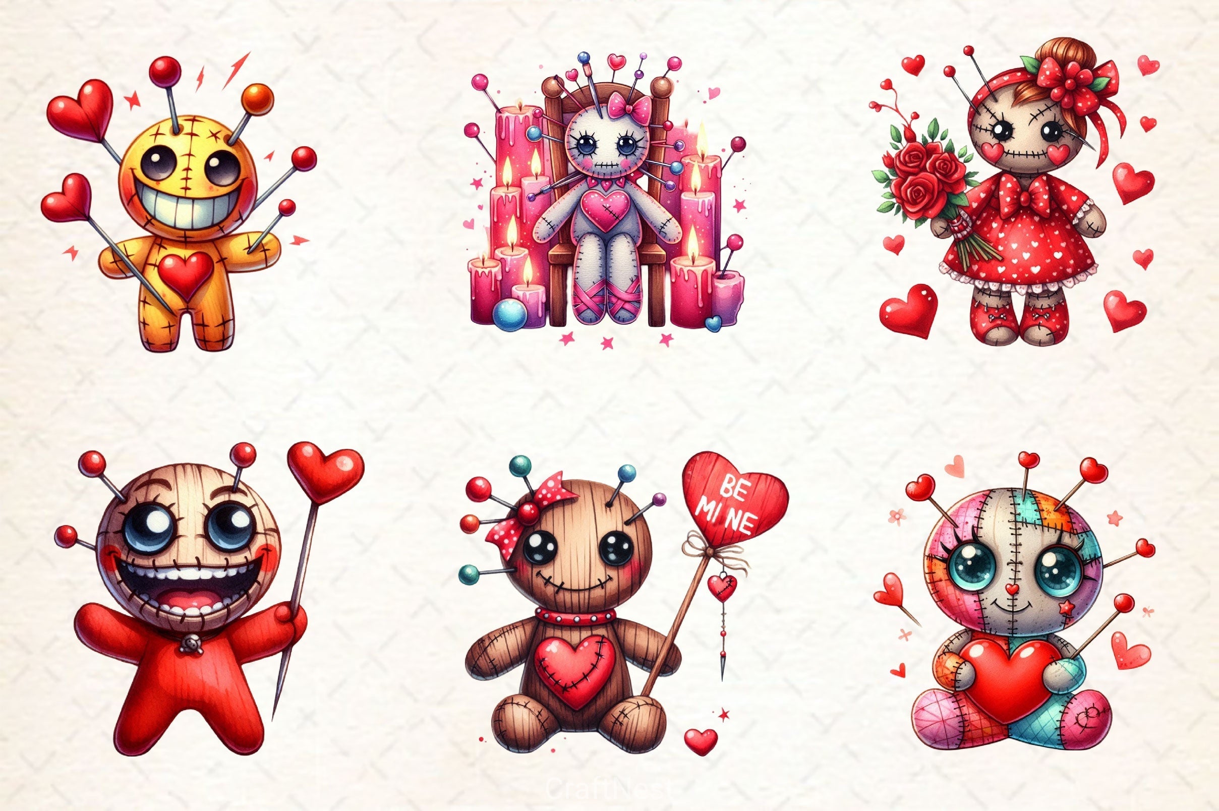 Valentine's Day Voodoo Doll Clipart Bundle 2