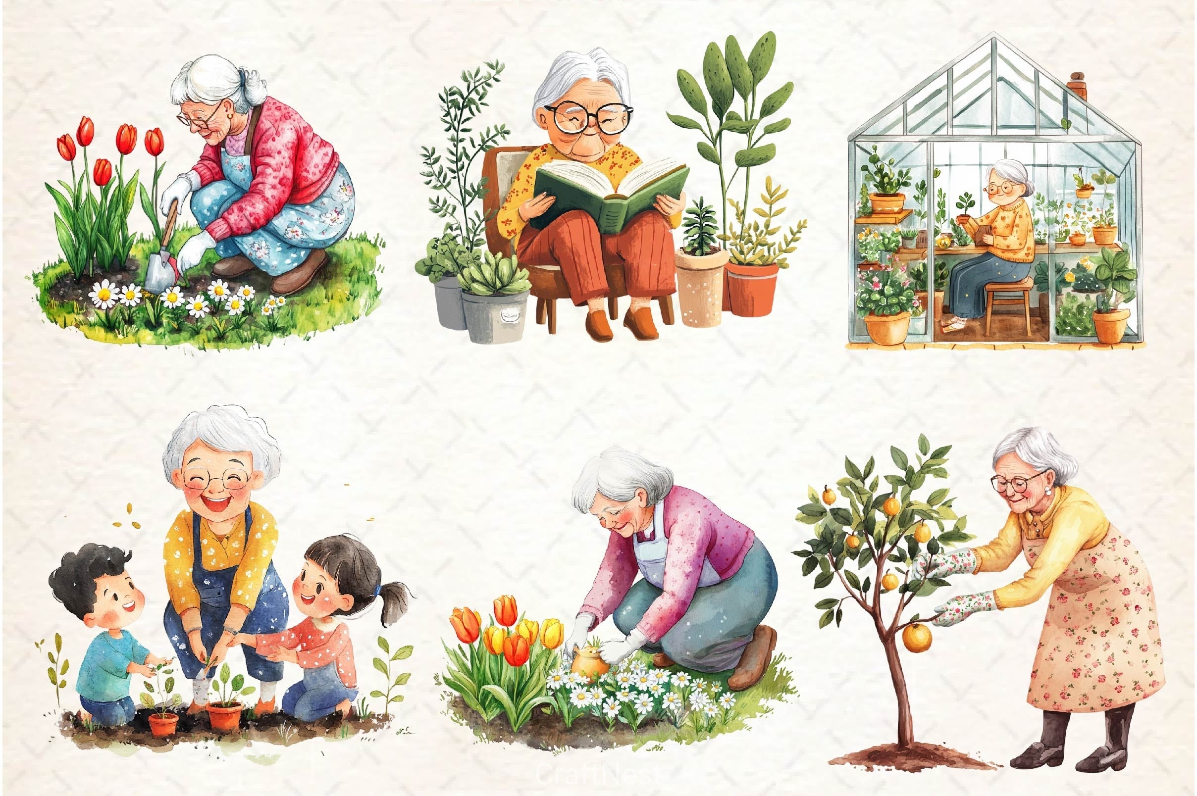 Gardening Grandma Clipart Bundle 3