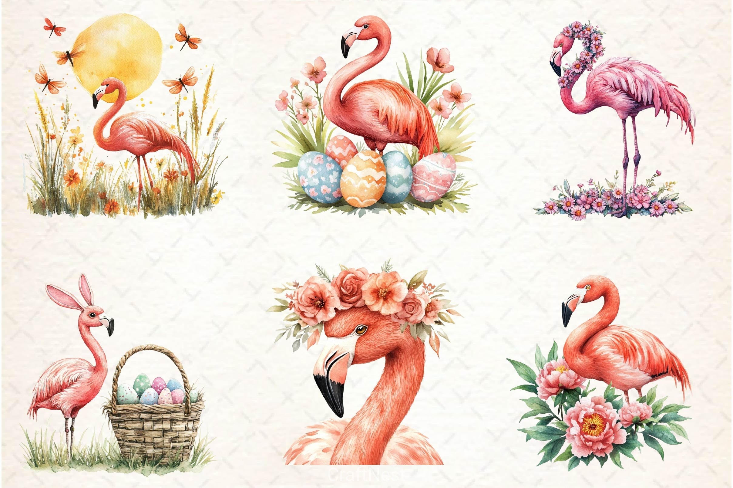Spring Flamingo Clipart Bundle 2