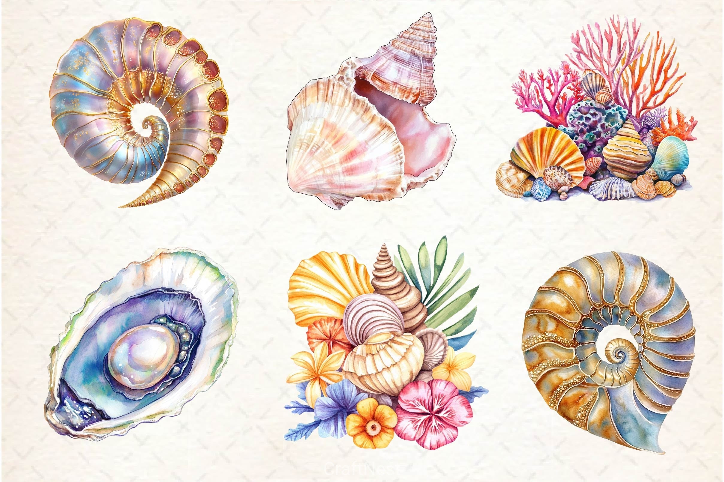 Summer Seashell Clipart Bundle 2