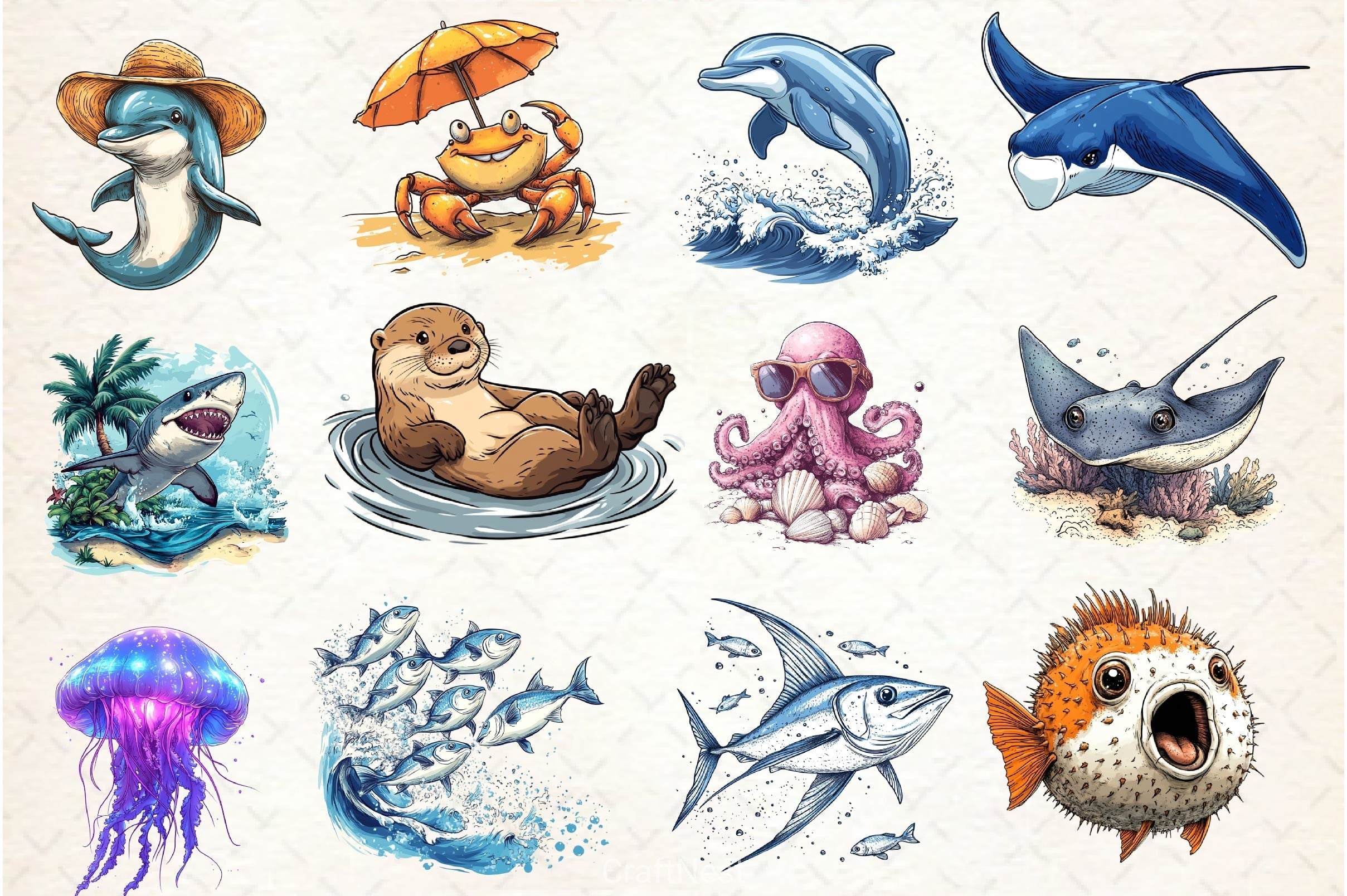 Summer Sea Animals Clipart Bundle 3