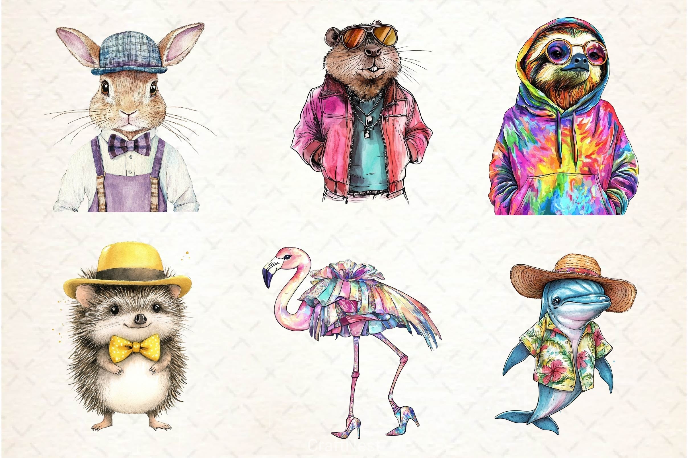 Funky Dressed Up Animals Clipart Bundle 2