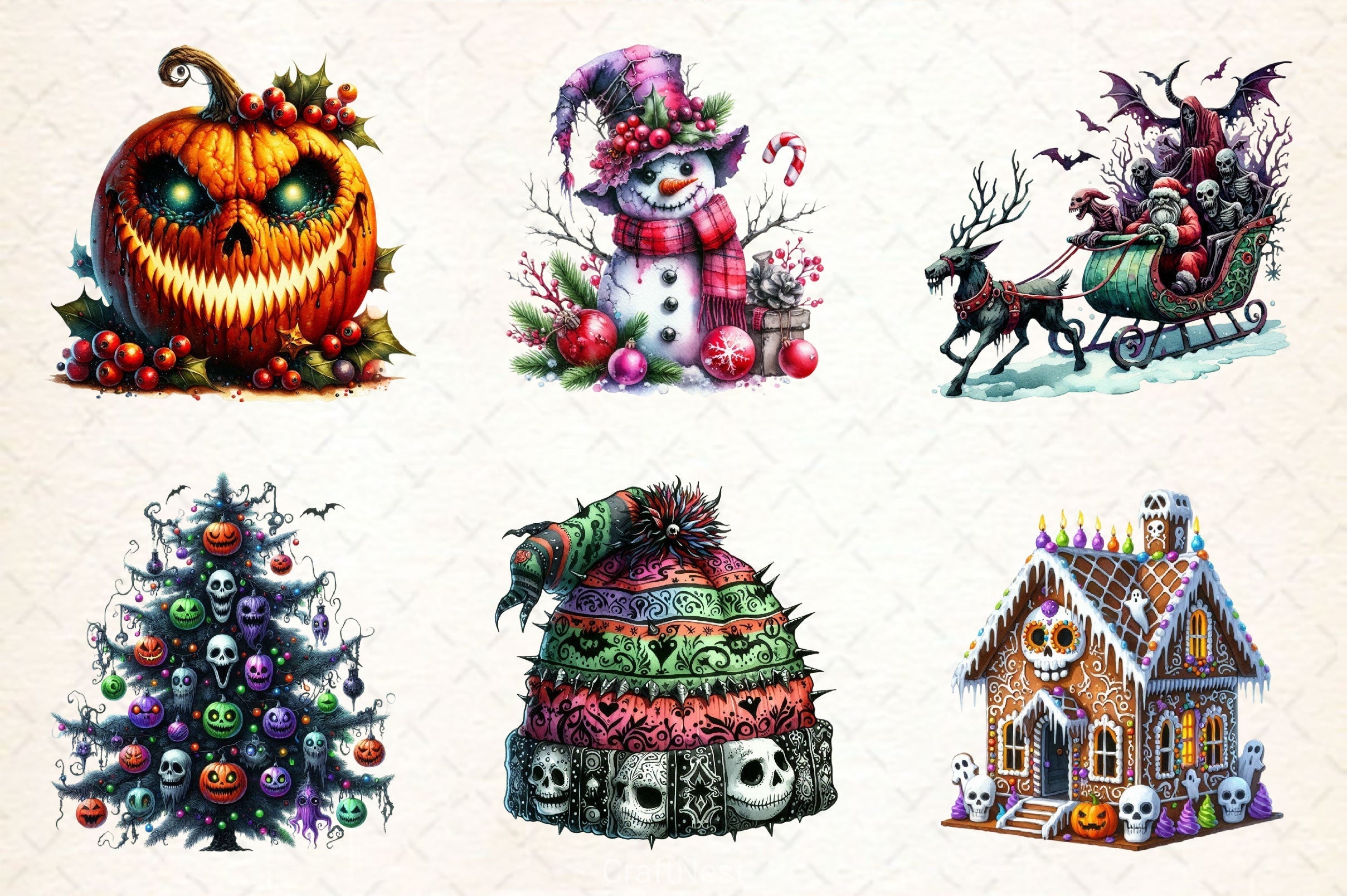 Spooky Christmas Clipart Bundle 2