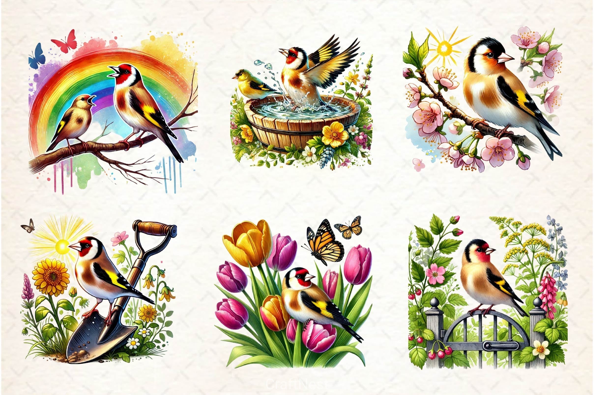 Spring Goldfinch Bird Clipart Bundle 2