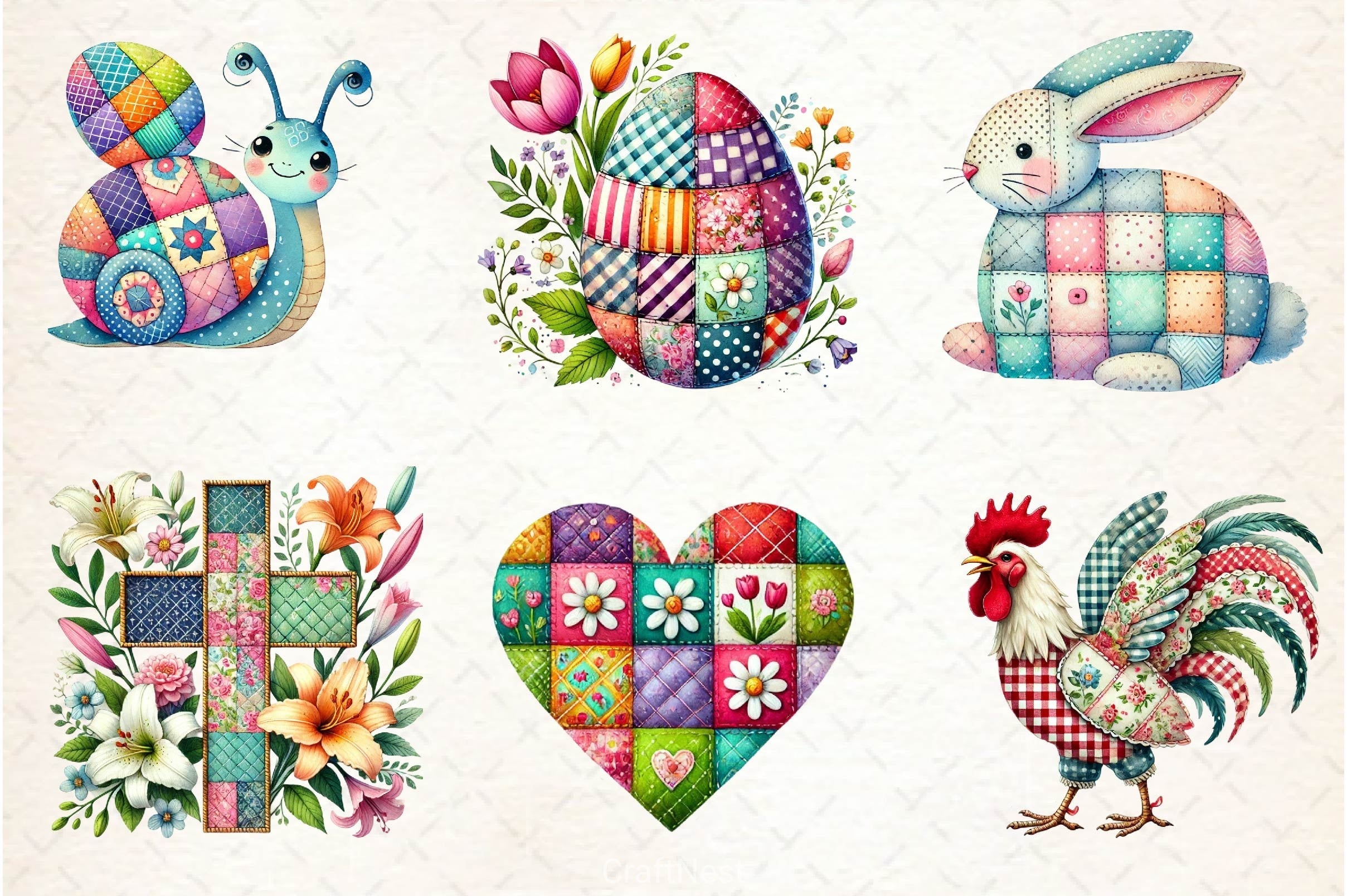 Patchwork Easter Clipart Bundle 4