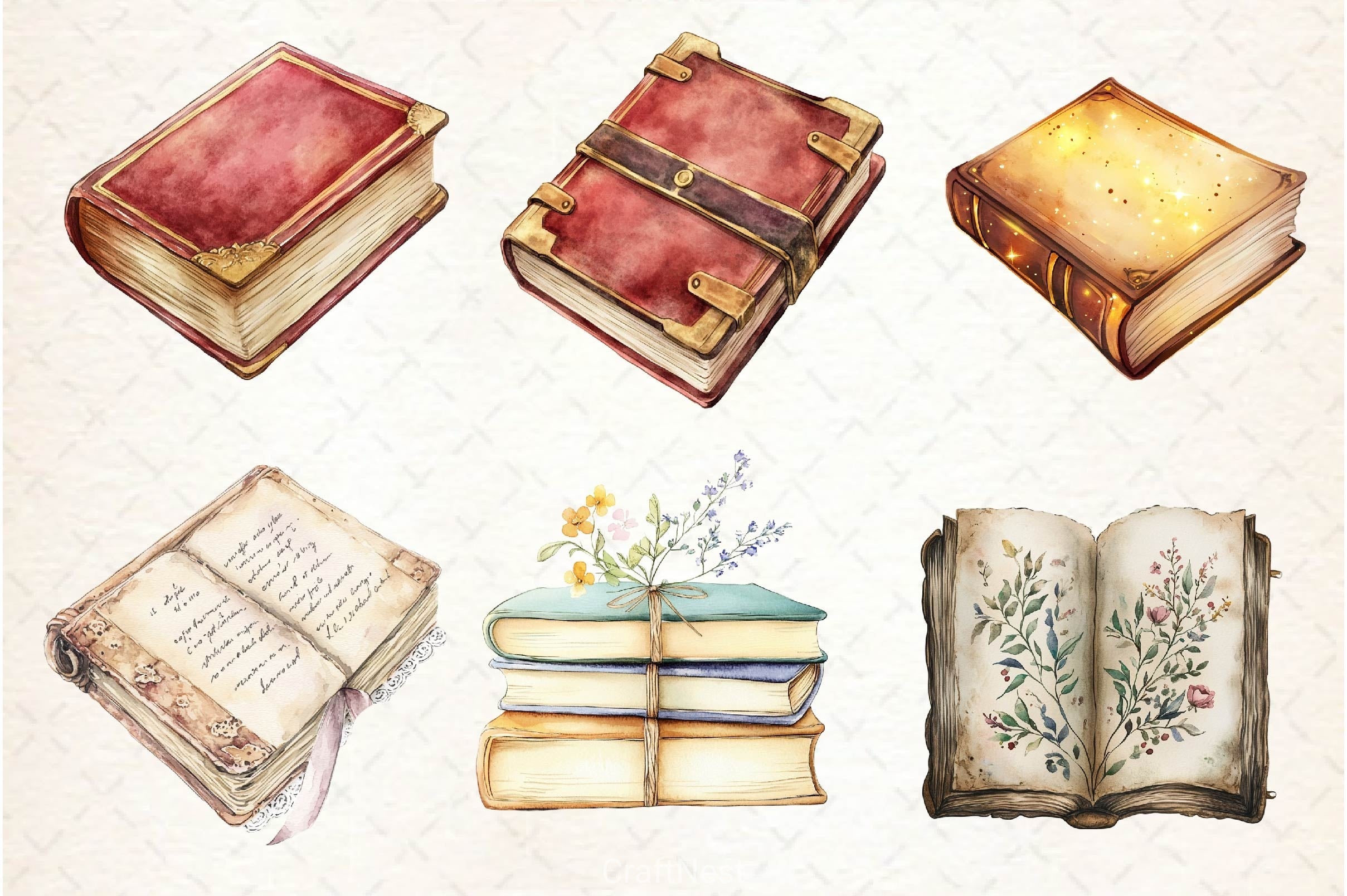 Vintage Books Clipart Bundle