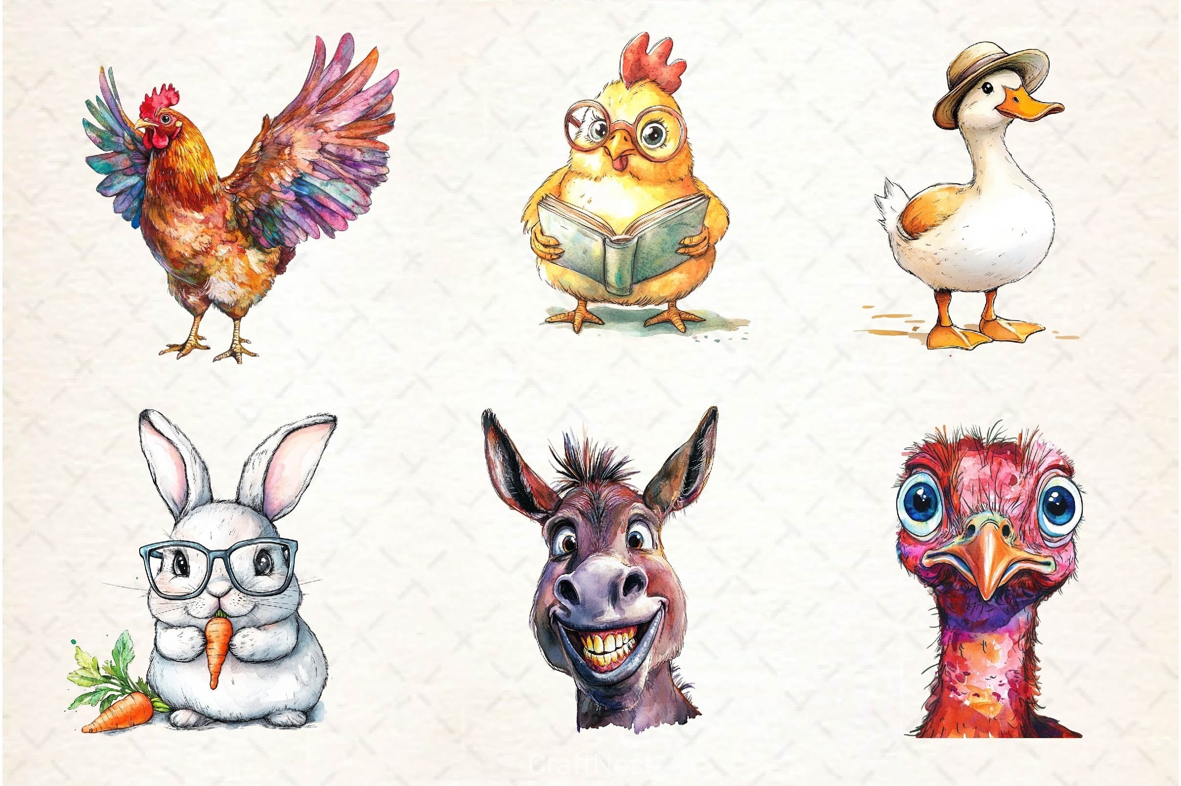 Quirky Funny Farm Animal Clipart Bundle