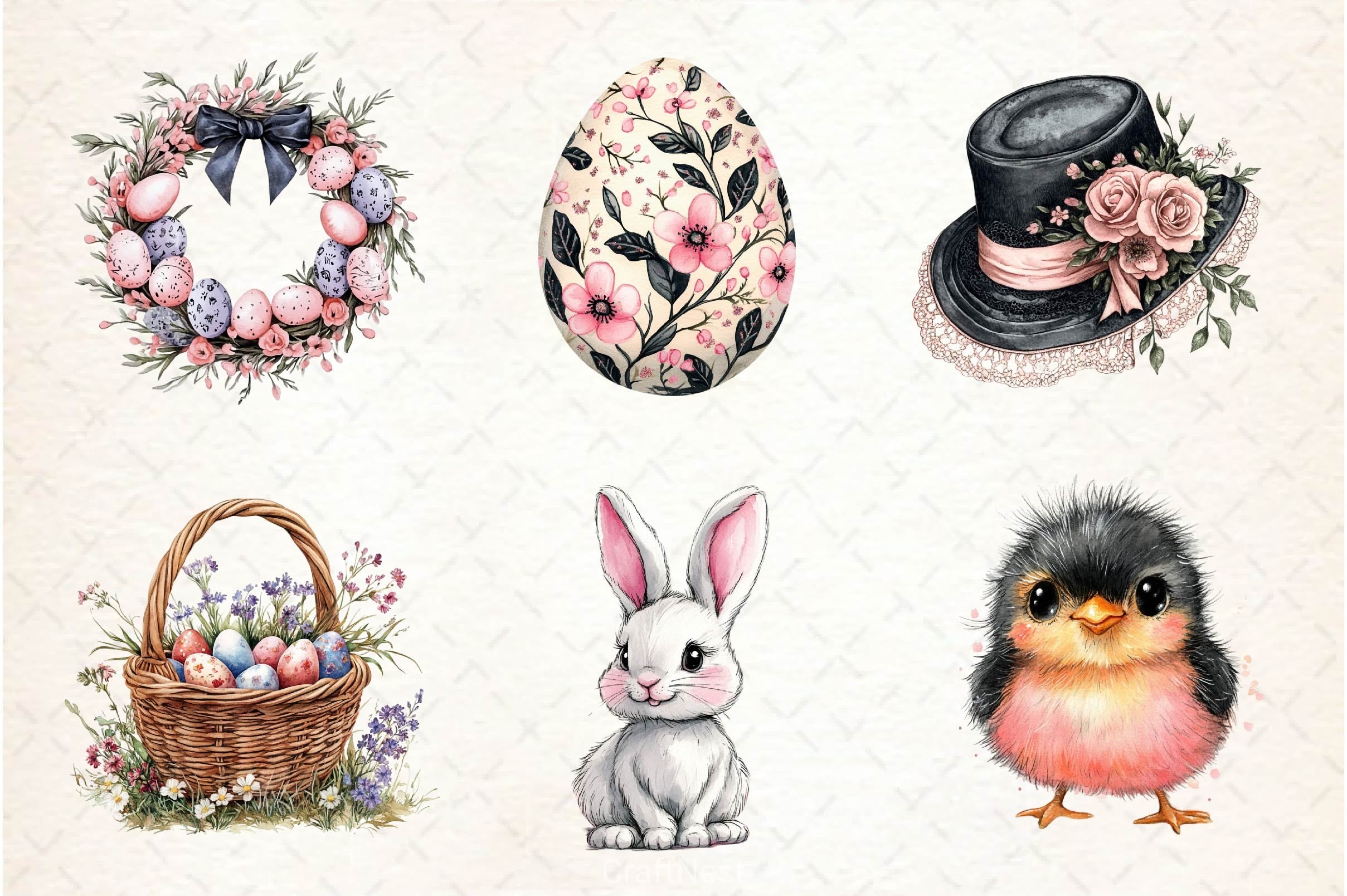 Black & Pink Easter Clipart Bundle 2