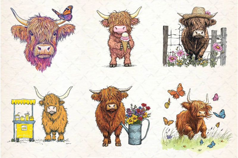 Summer Highland Cow Clipart Bundle 3 - CraftNest - Digital Crafting and Art