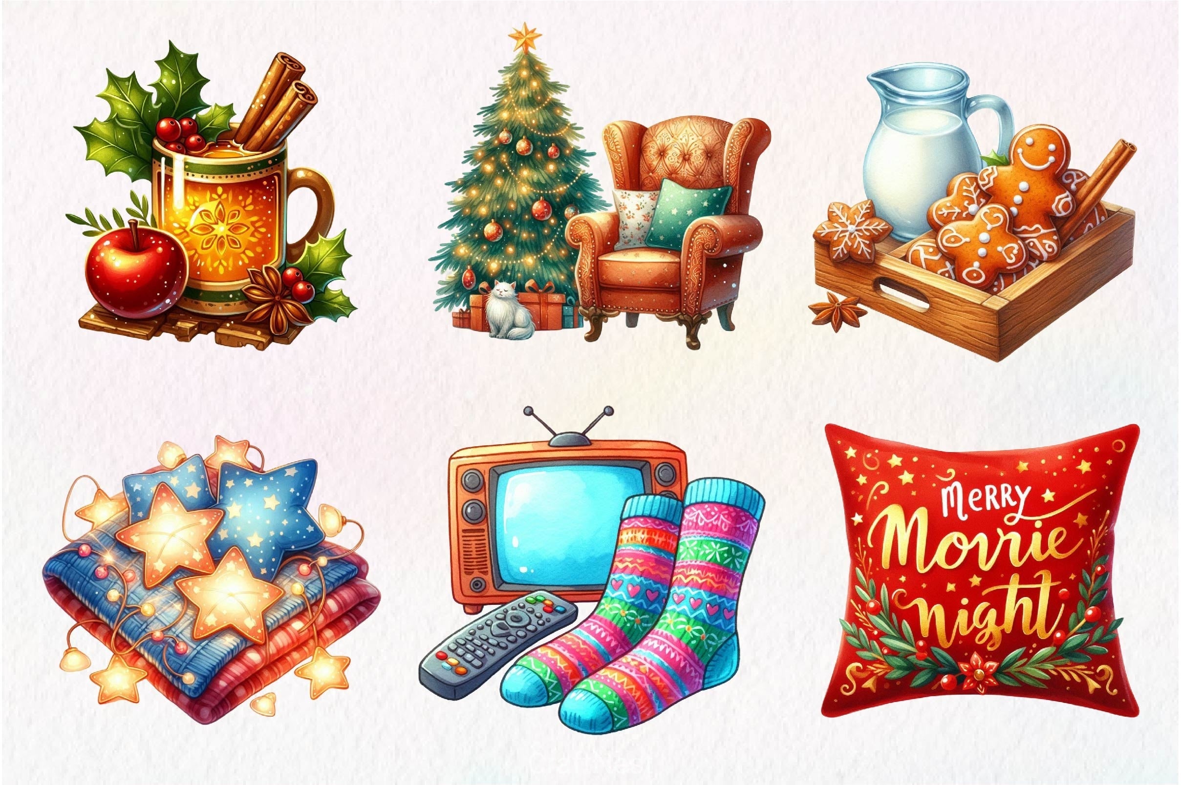 Christmas Movie Night Clipart Bundle 2