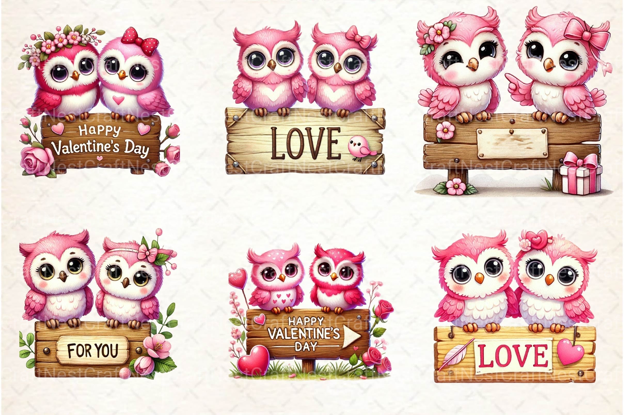 Valentine Couple Owl Clipart Bundle
