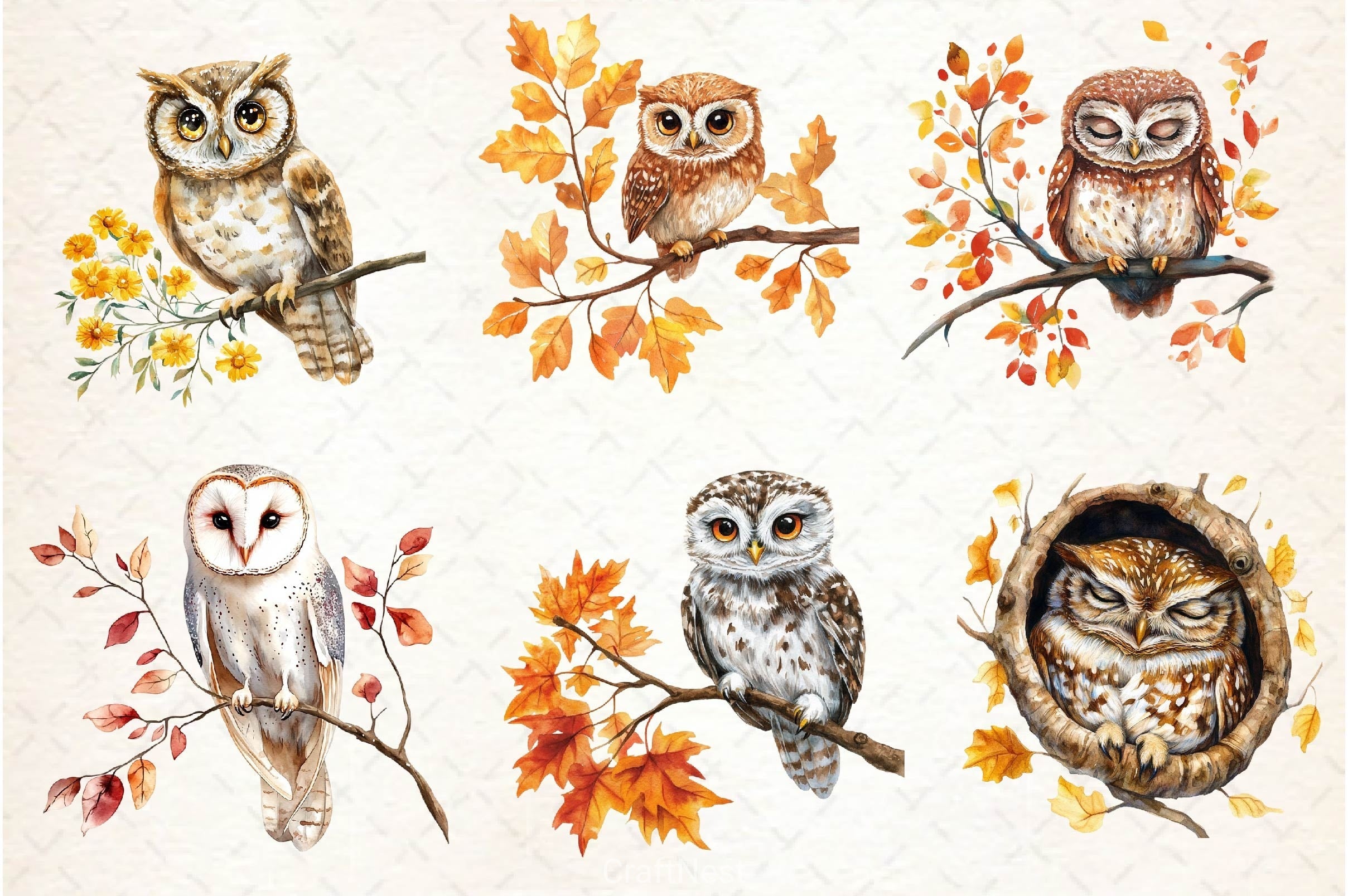 Autumn Owl Clipart Bundle 3