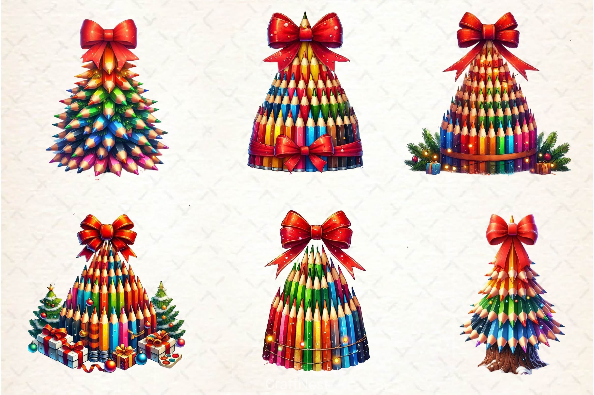 Christmas Pencil Tower Clipart Bundle