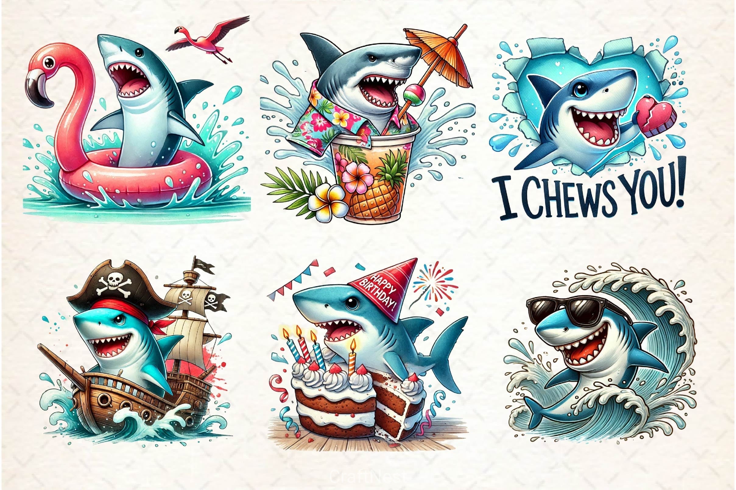 Funny Shark Break Through Clipart Bundle