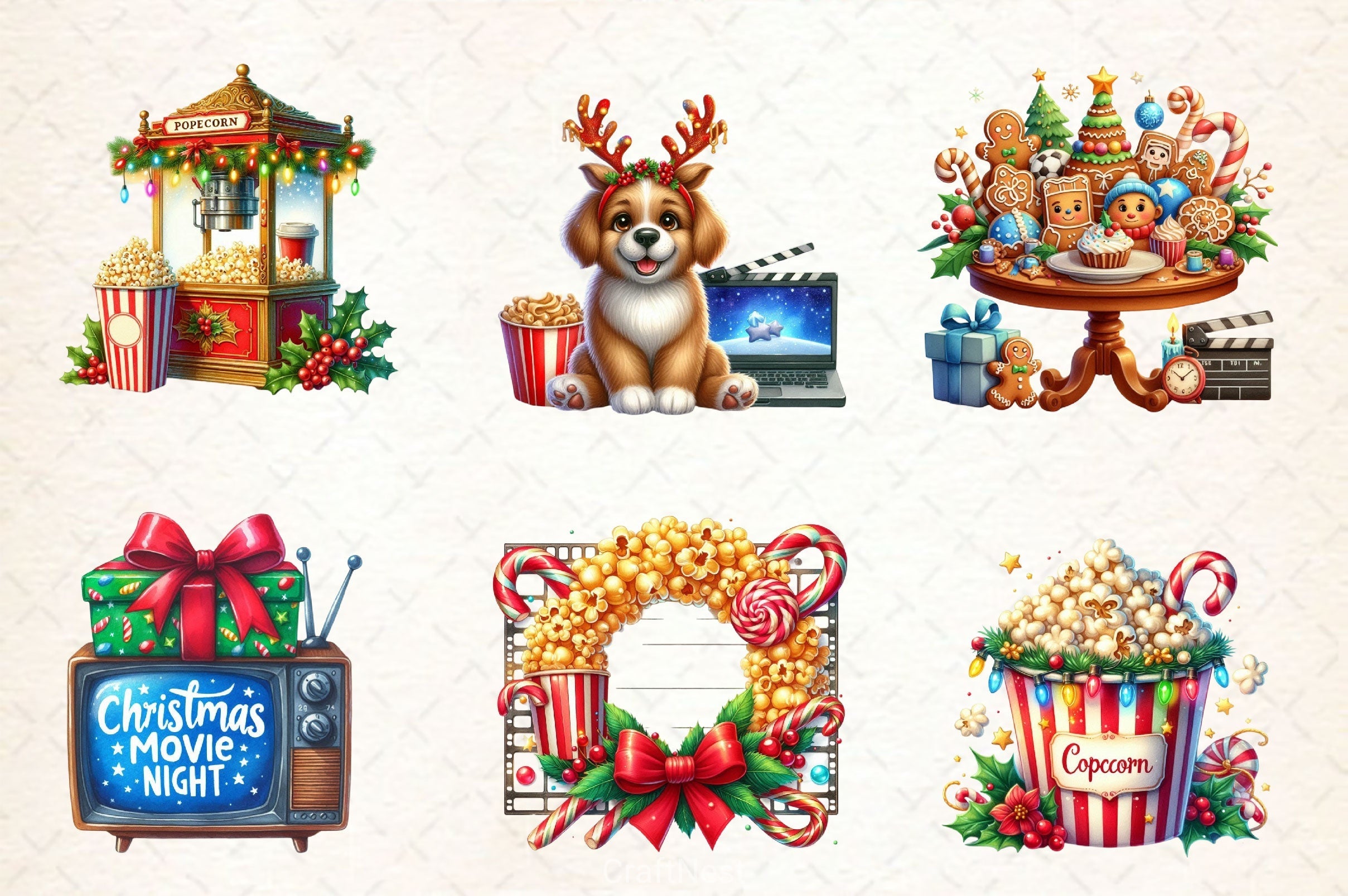 Christmas Movie Night Clipart Bundle 3