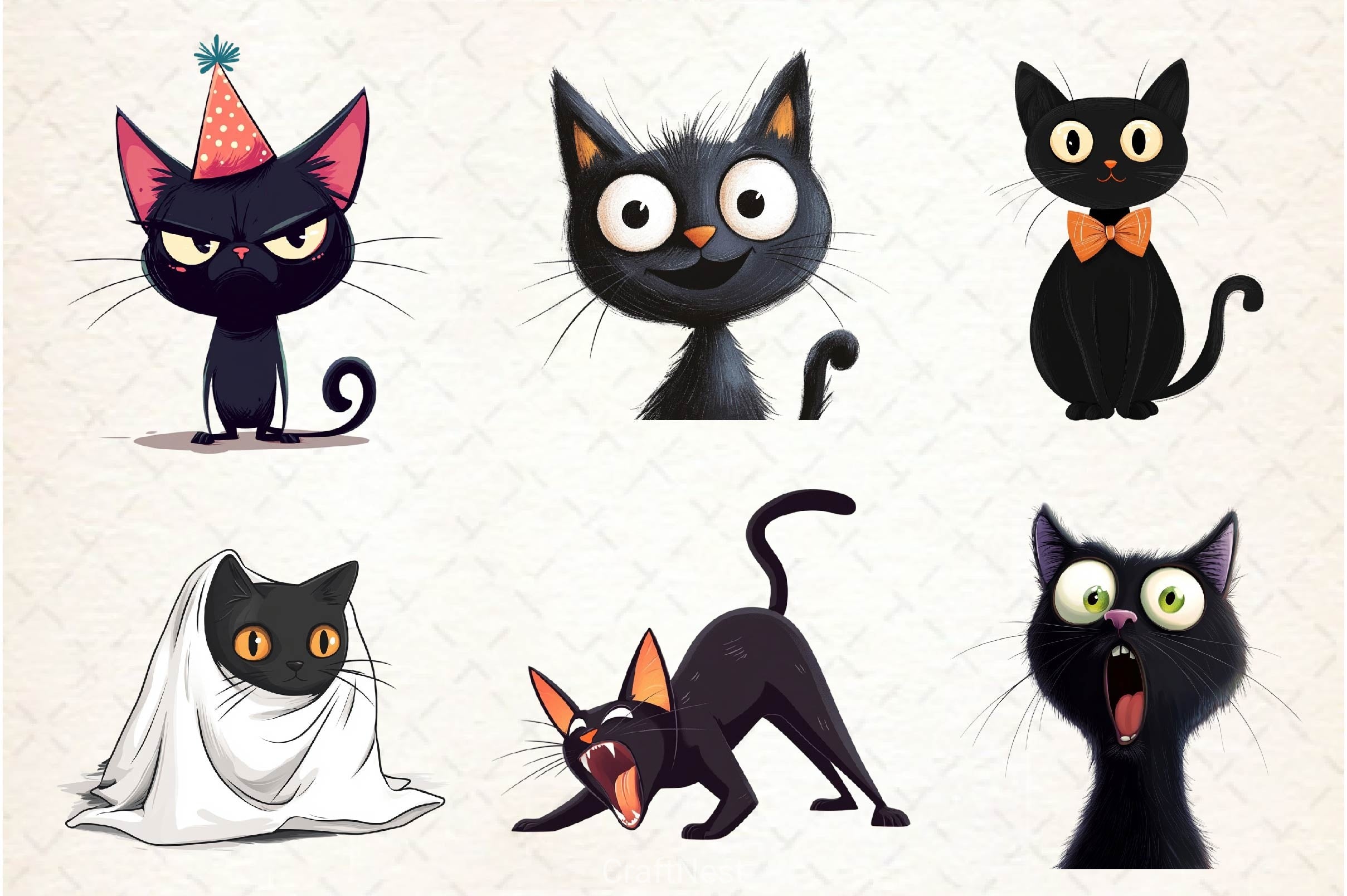 Funny Black Cat Clipart Bundle 5