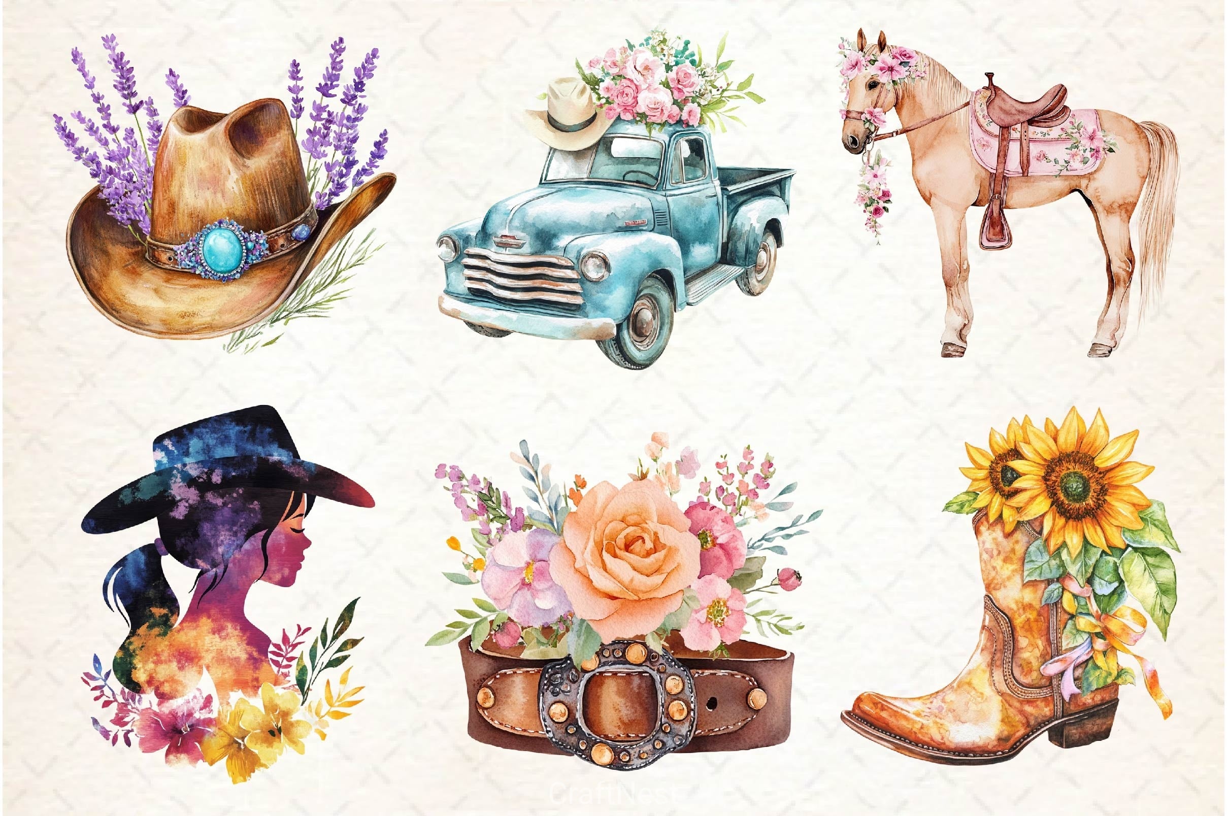 Western Mothers Day Cowgirl Clipart Bundle 2