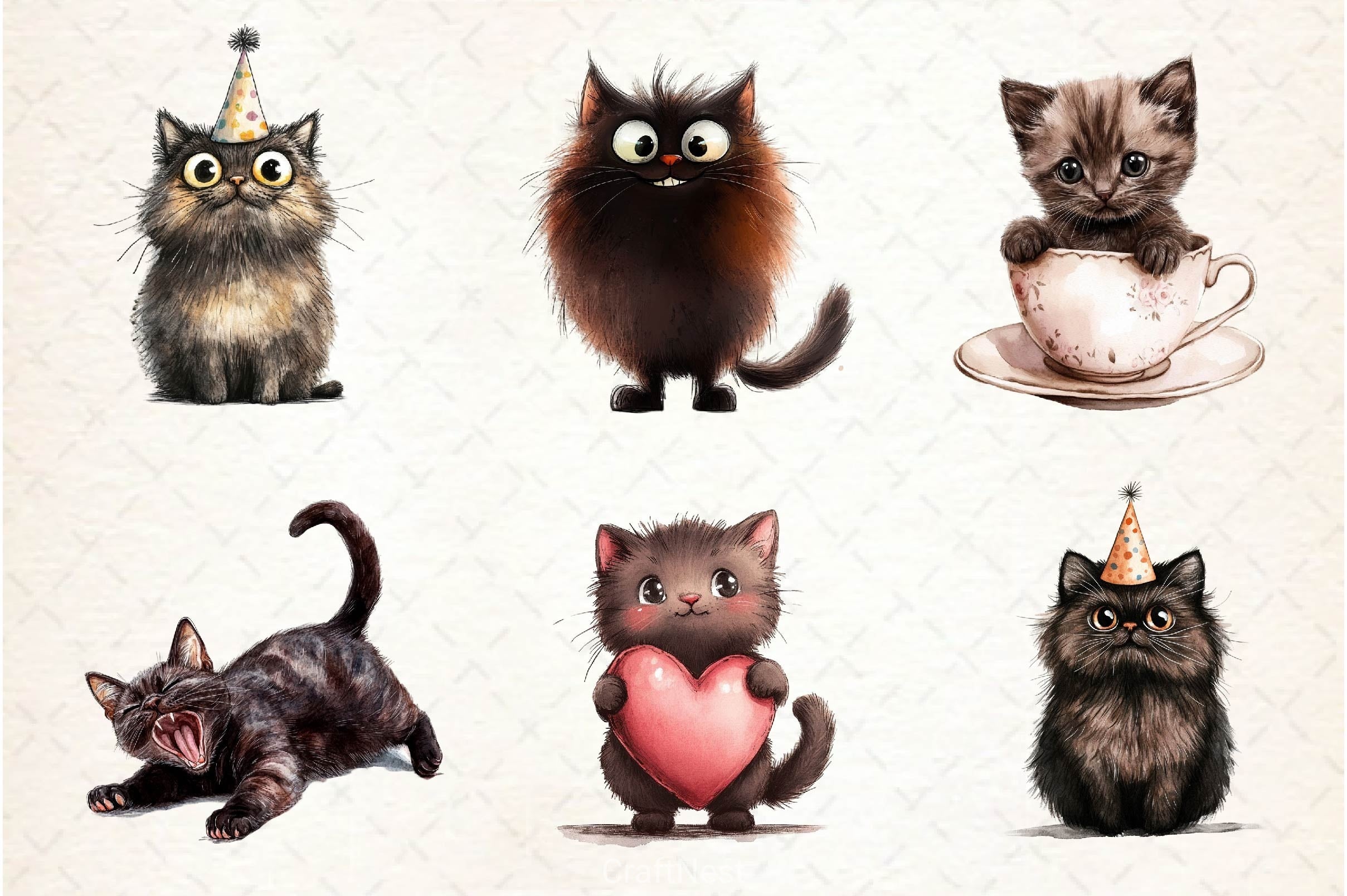 Cute Dark Brown Cat Clipart Bundle