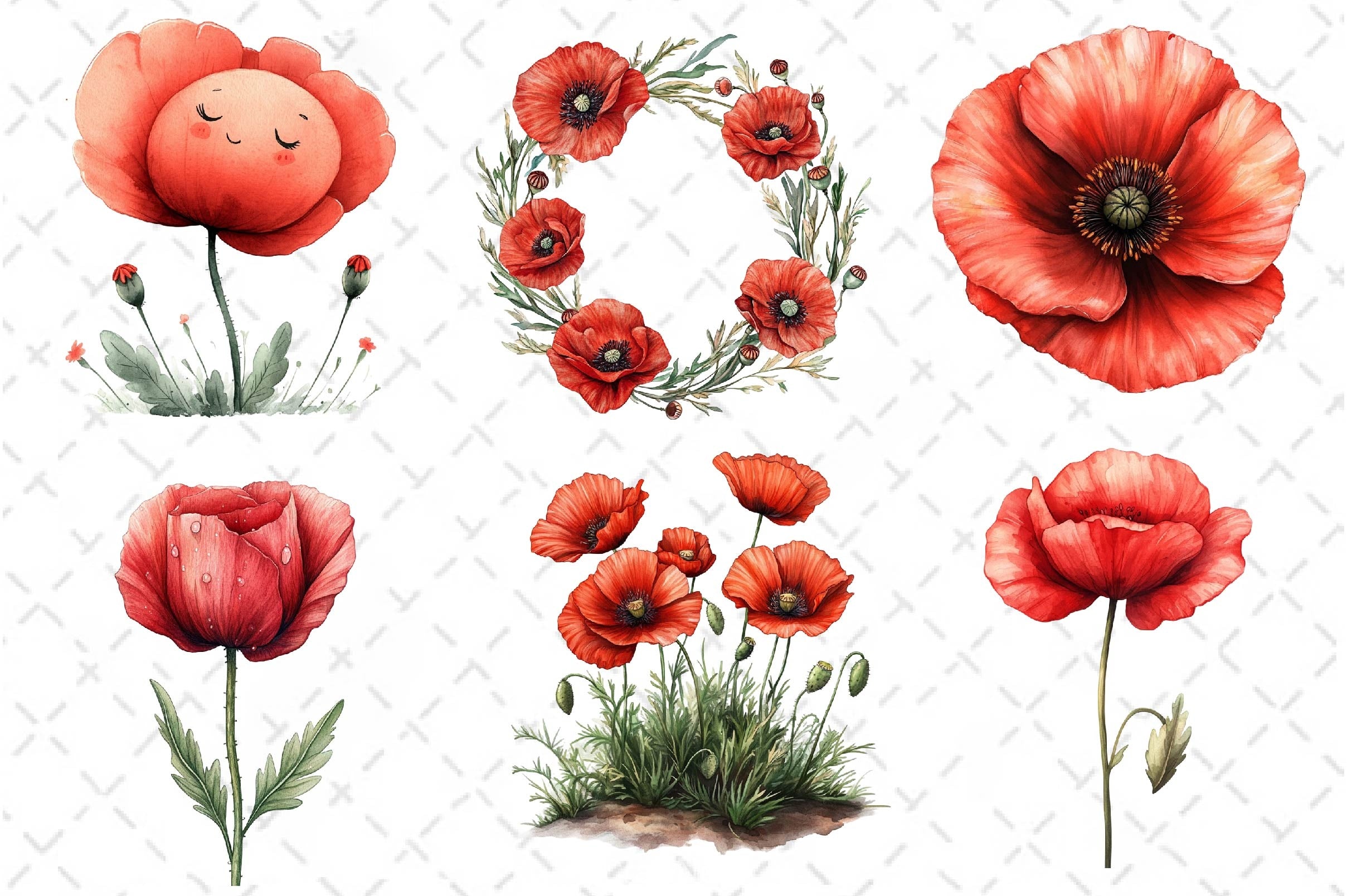 Poppy Flowers Clipart Bundle