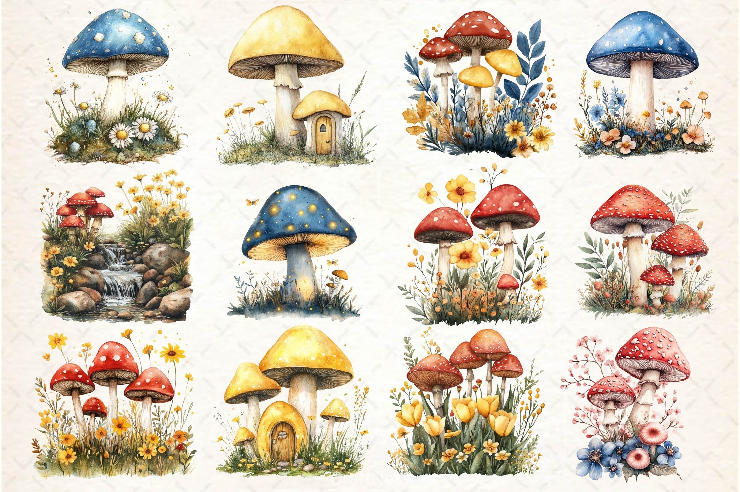 Spring Magical Mushrooms Clipart Bundle