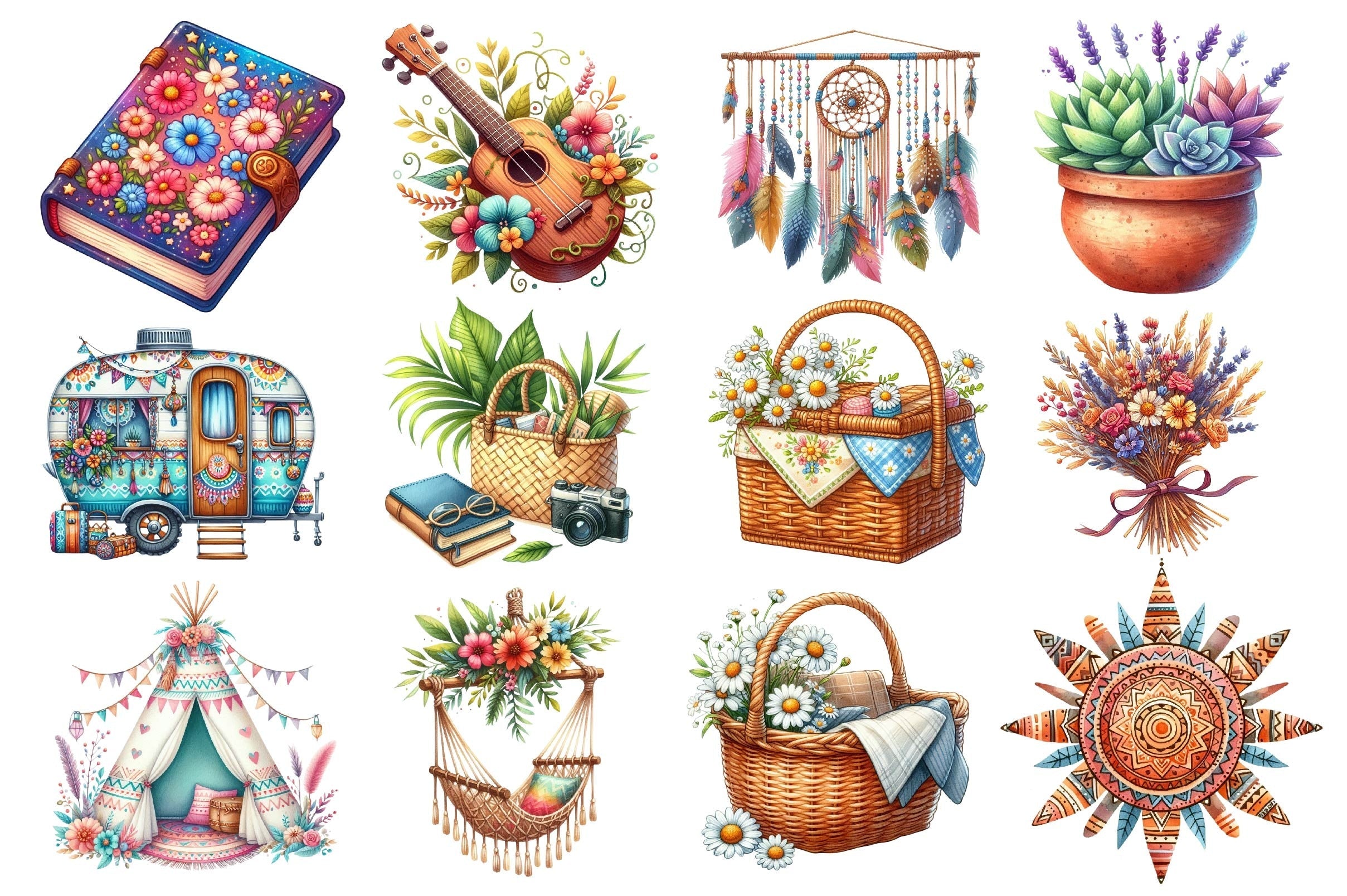 Bohemian Summer Clipart Bundle