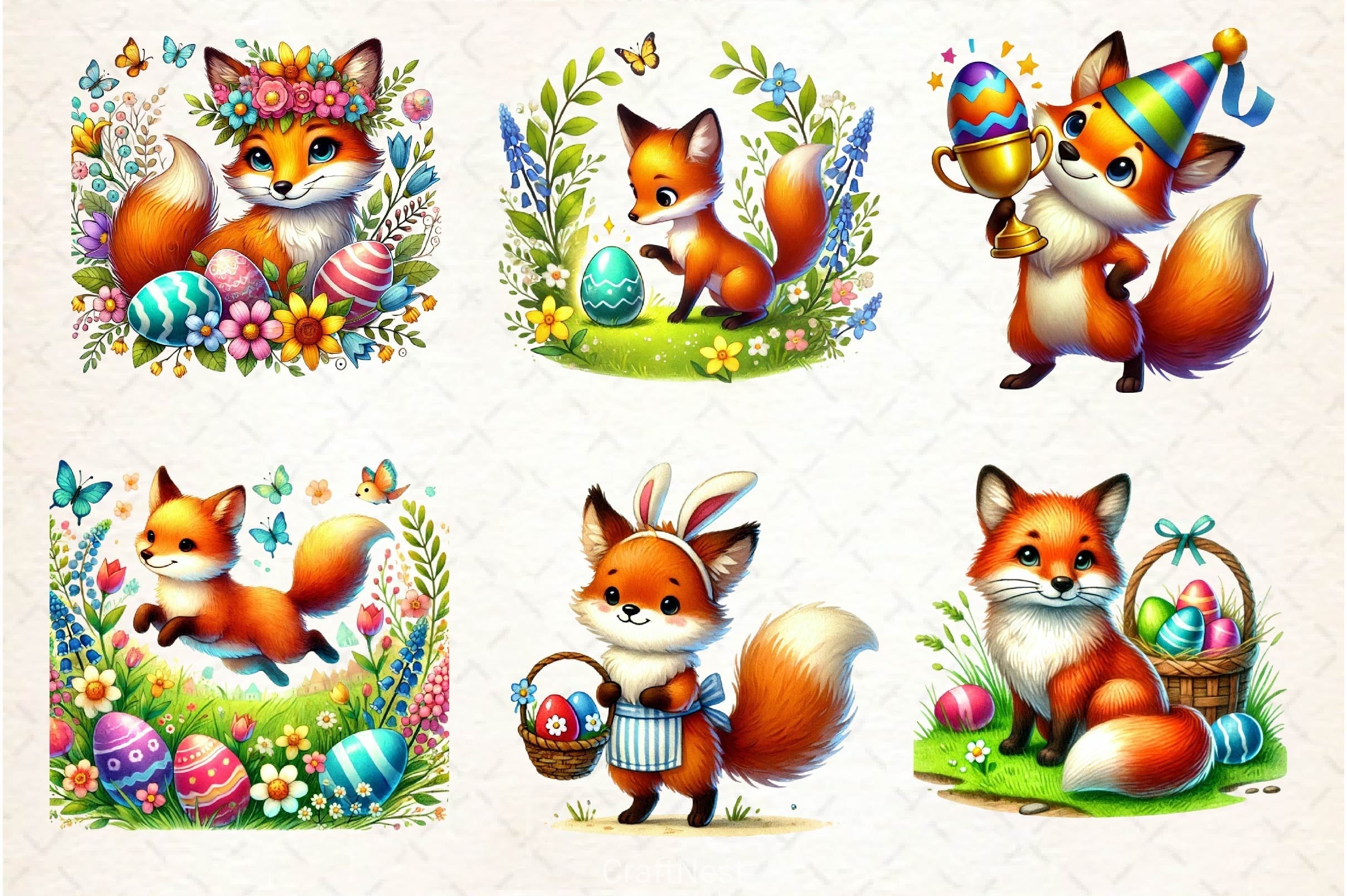 Easter Fox Clipart Bundle 3