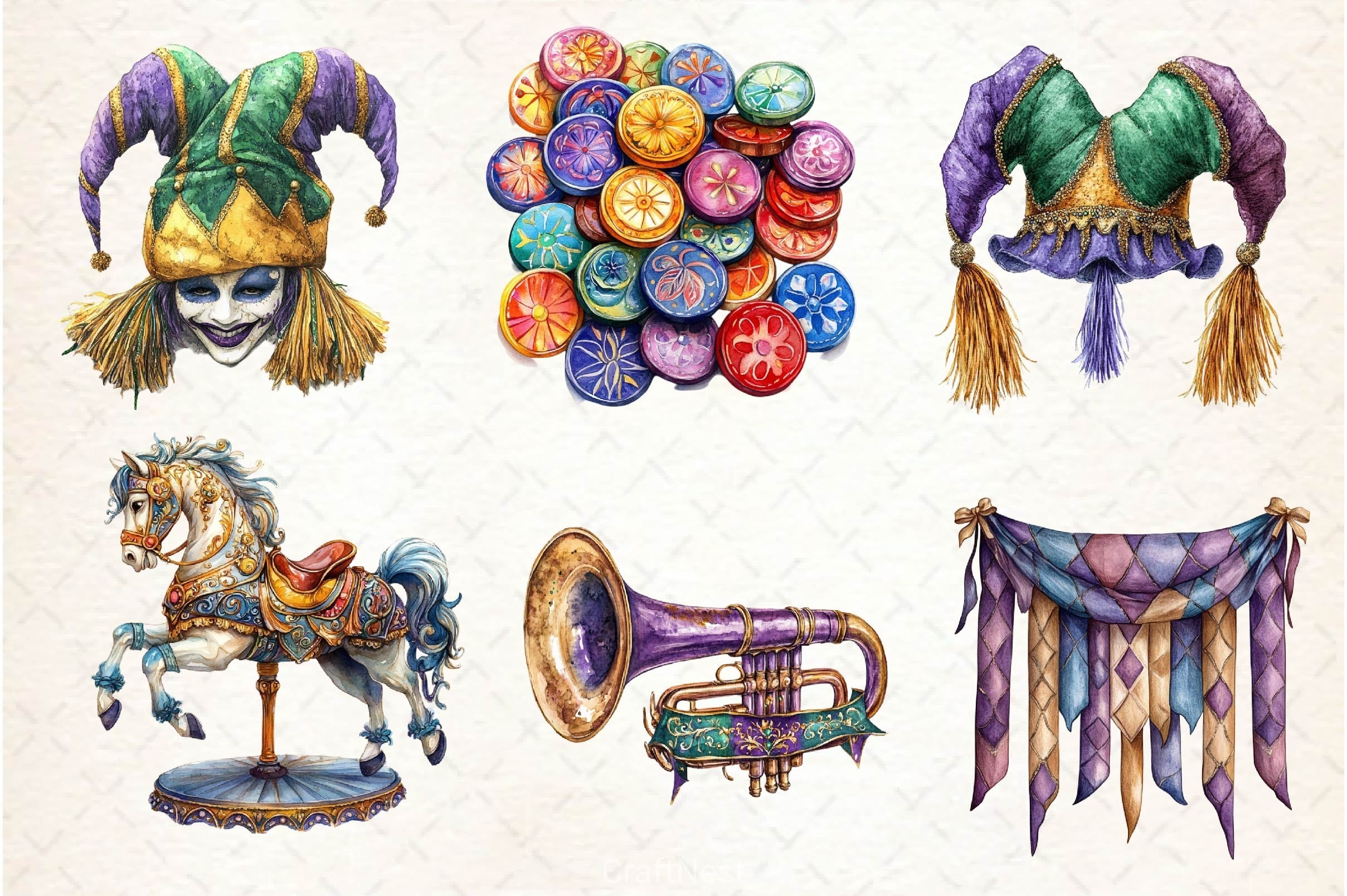 Vintage Mardi Gras Clipart Bundle