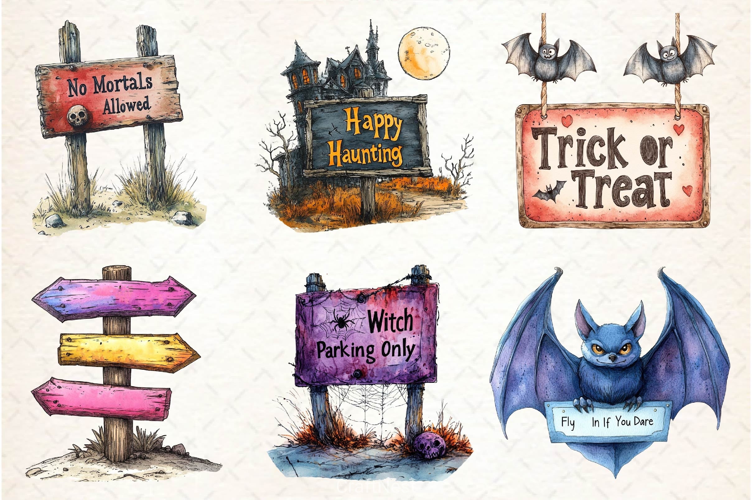Halloween Spooky Signs Clipart Bundle