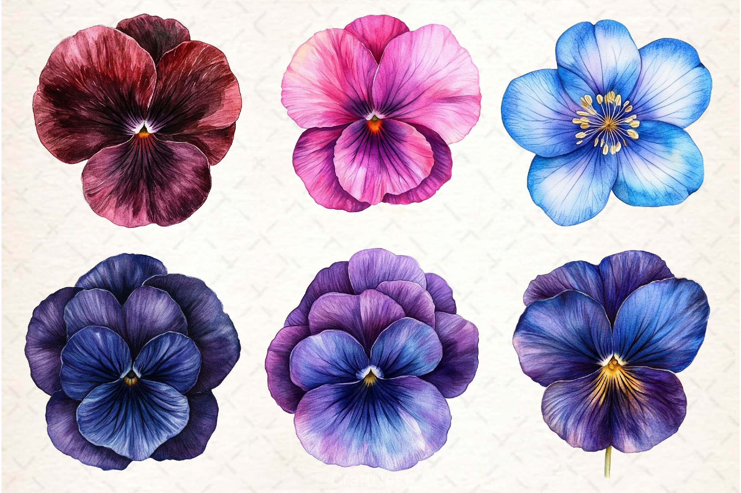 Viola Flower Bloom Clipart Bundle 2