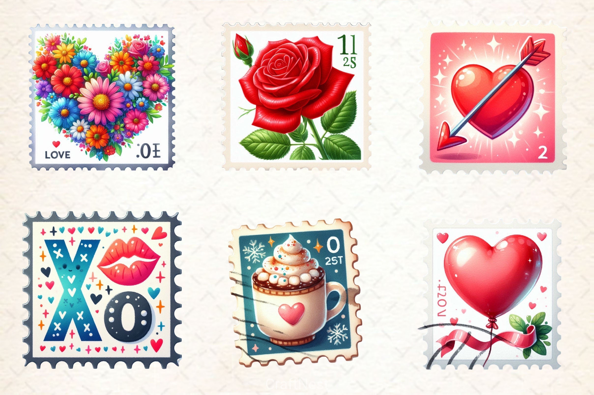 Valentine Stamps Clipart Bundle 2