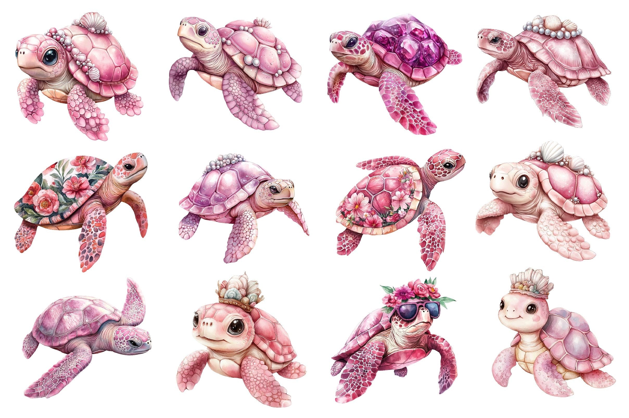 Pink Sea Turtle Clipart Bundle 2