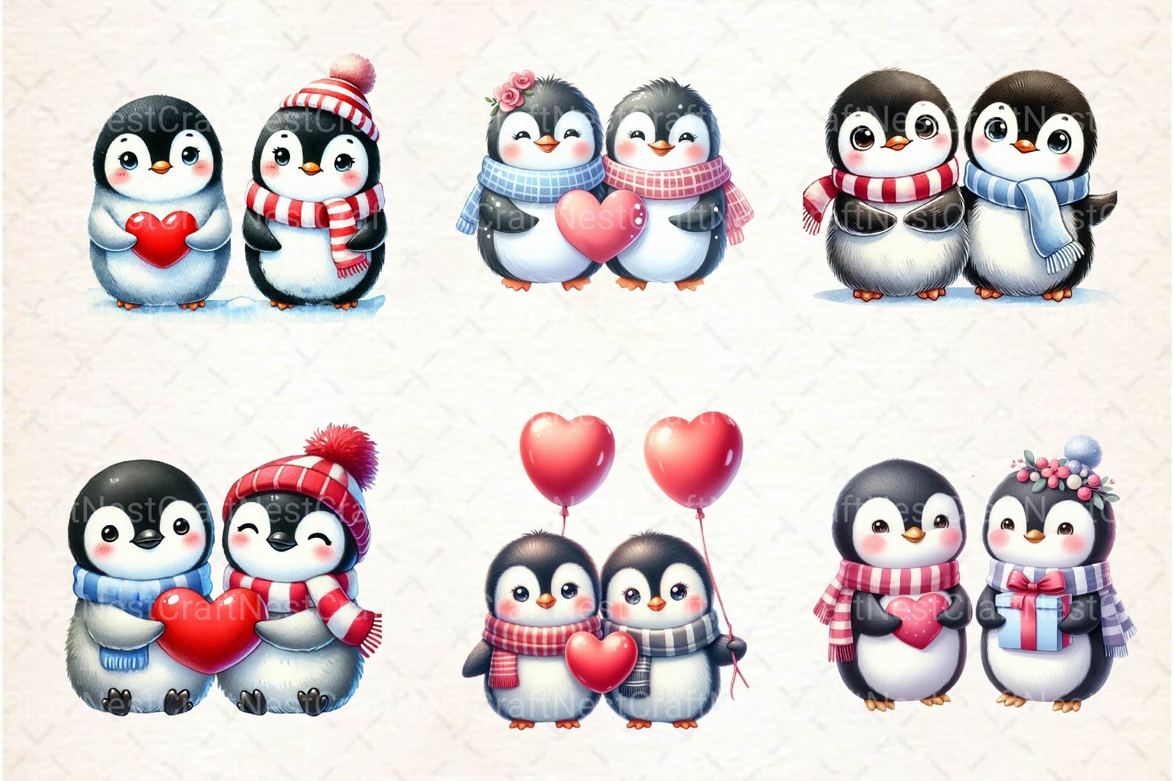 Valentine Couple Penguin Clipart Bundle