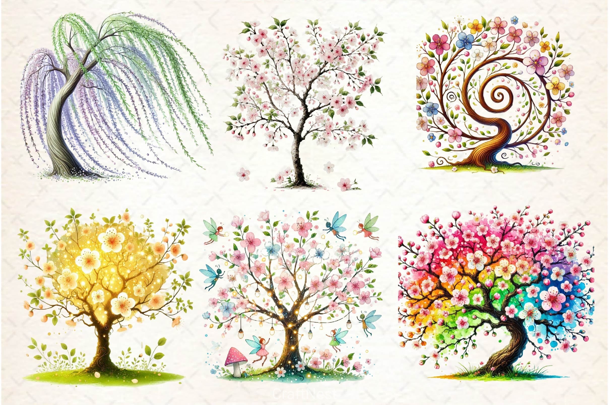 Pastel Spring Trees Clipart Bundle 5
