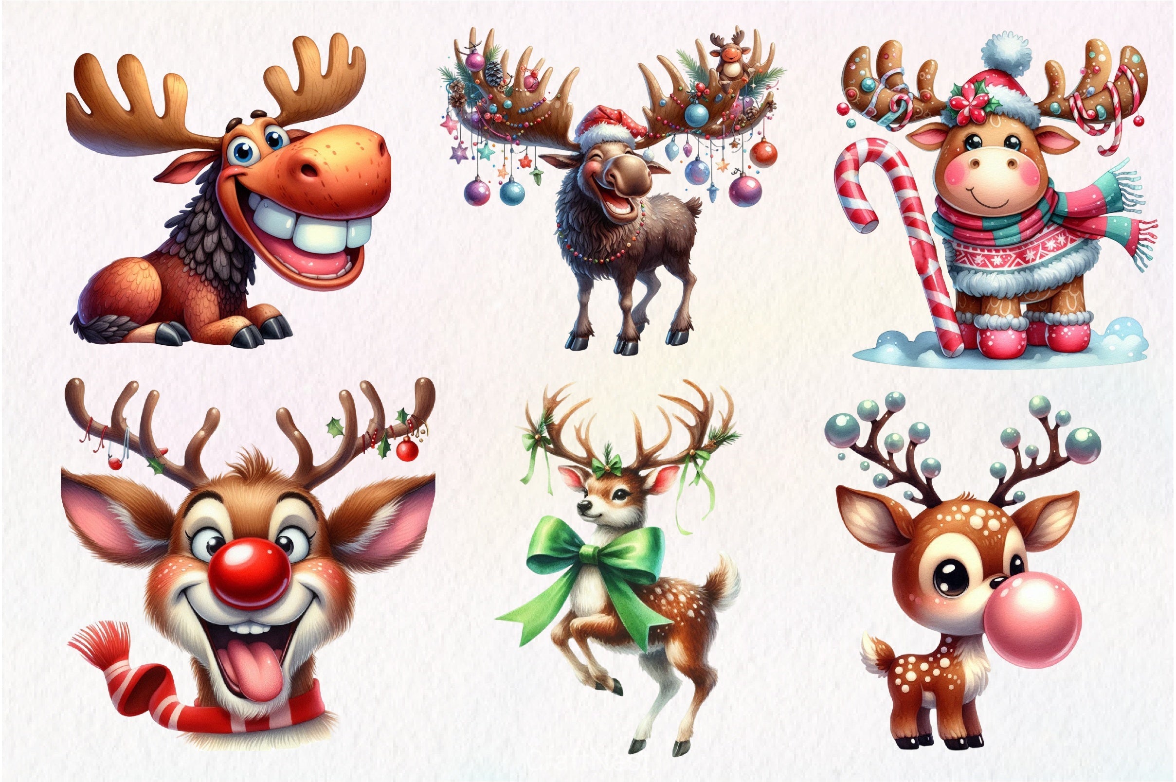 Quirky Reindeer Funny Moose Clipart Bundle