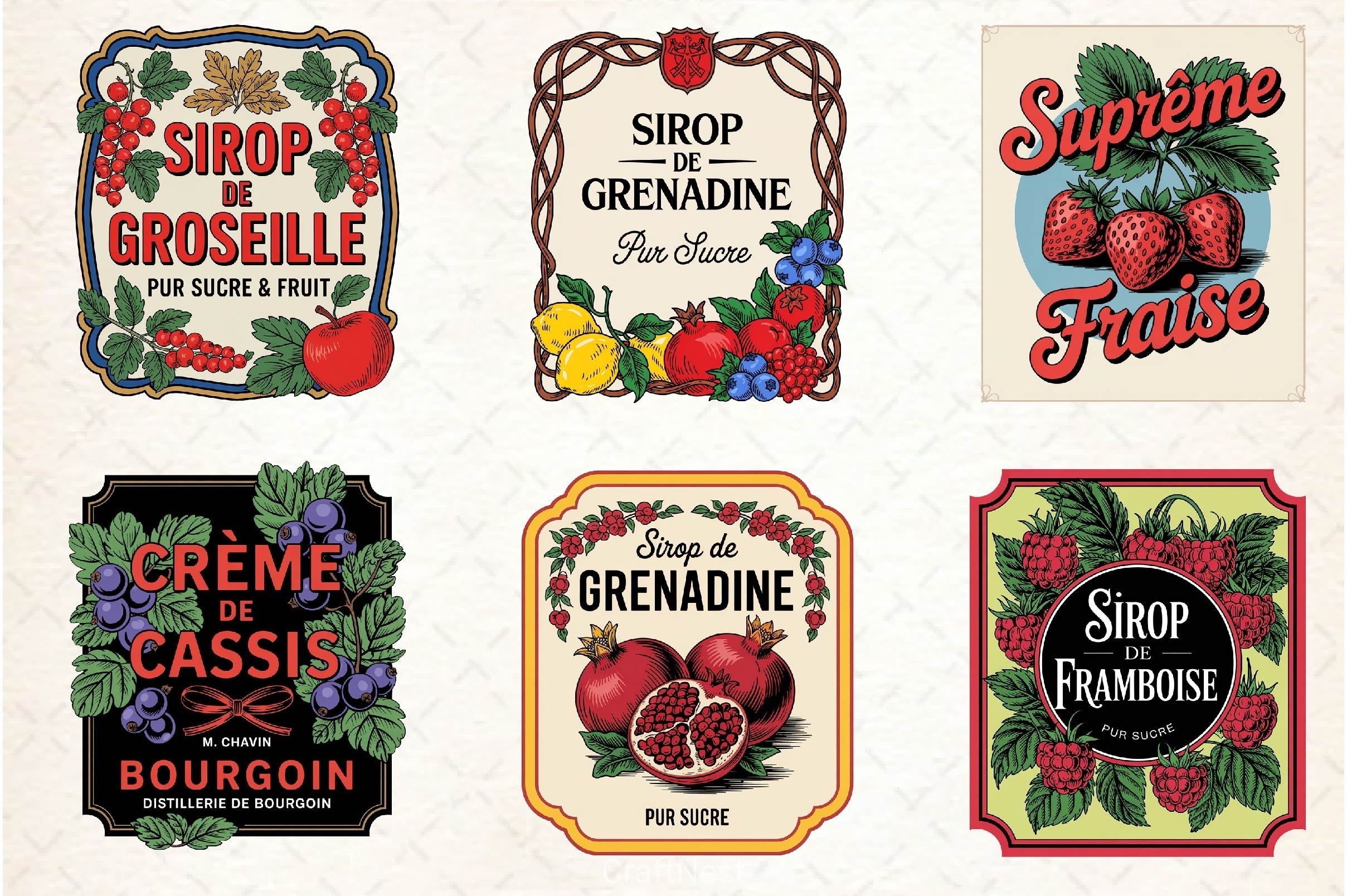 Vintage Food Labels Illustration Clipart Bundle