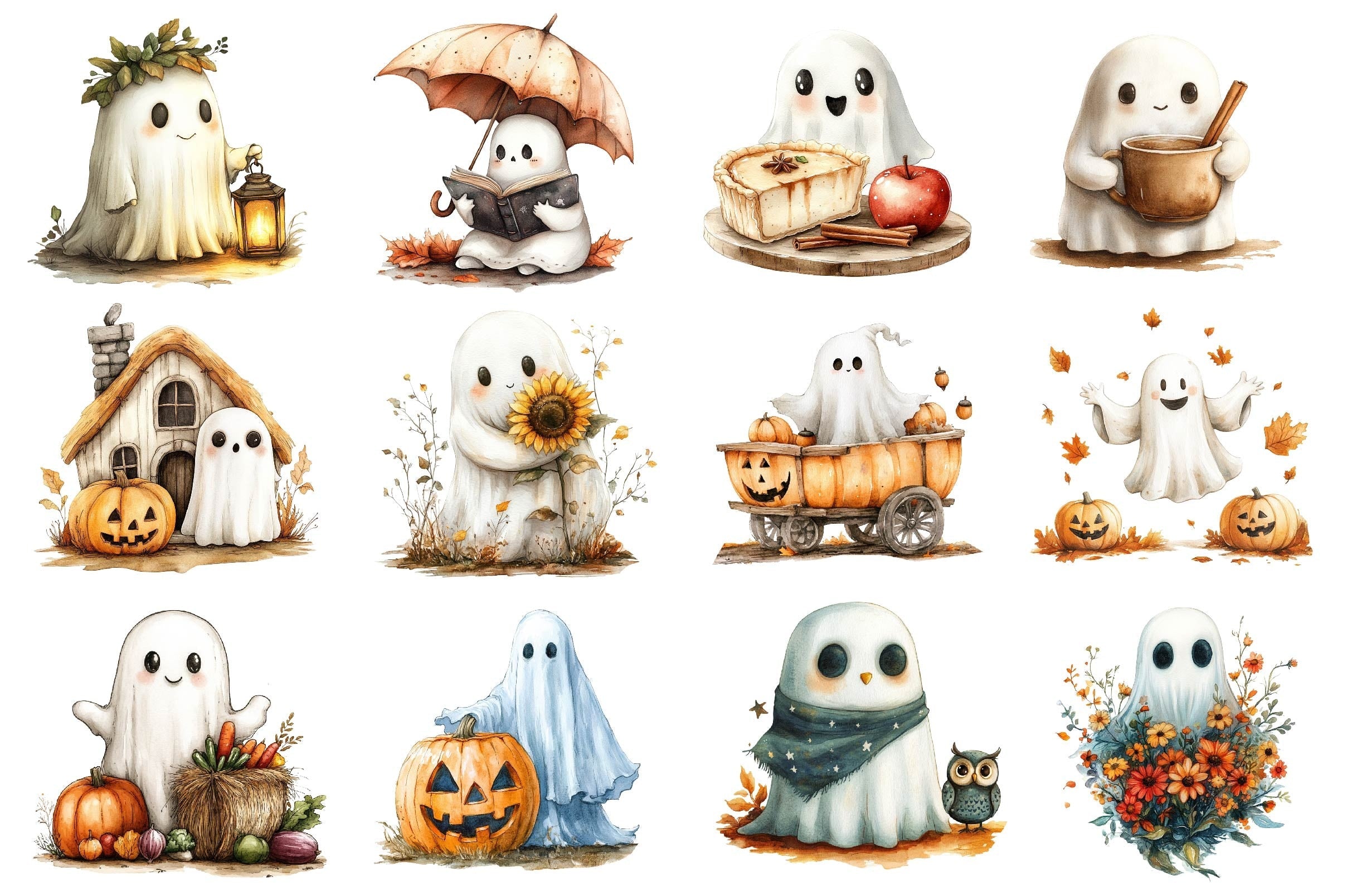 Halloween & Fall Ghost Clipart Bundle