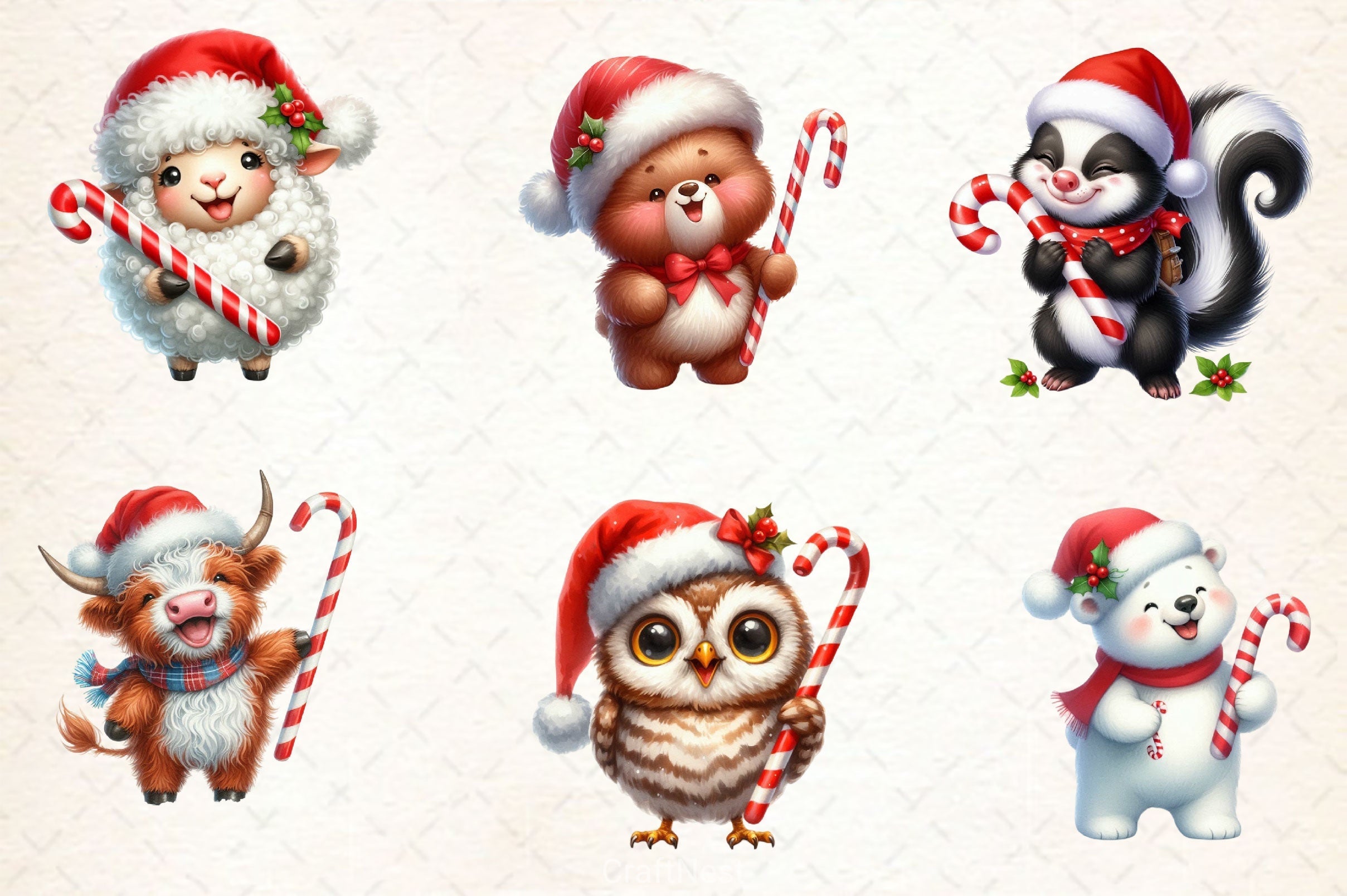 Animals Holding Candy Cane Clipart Bundle