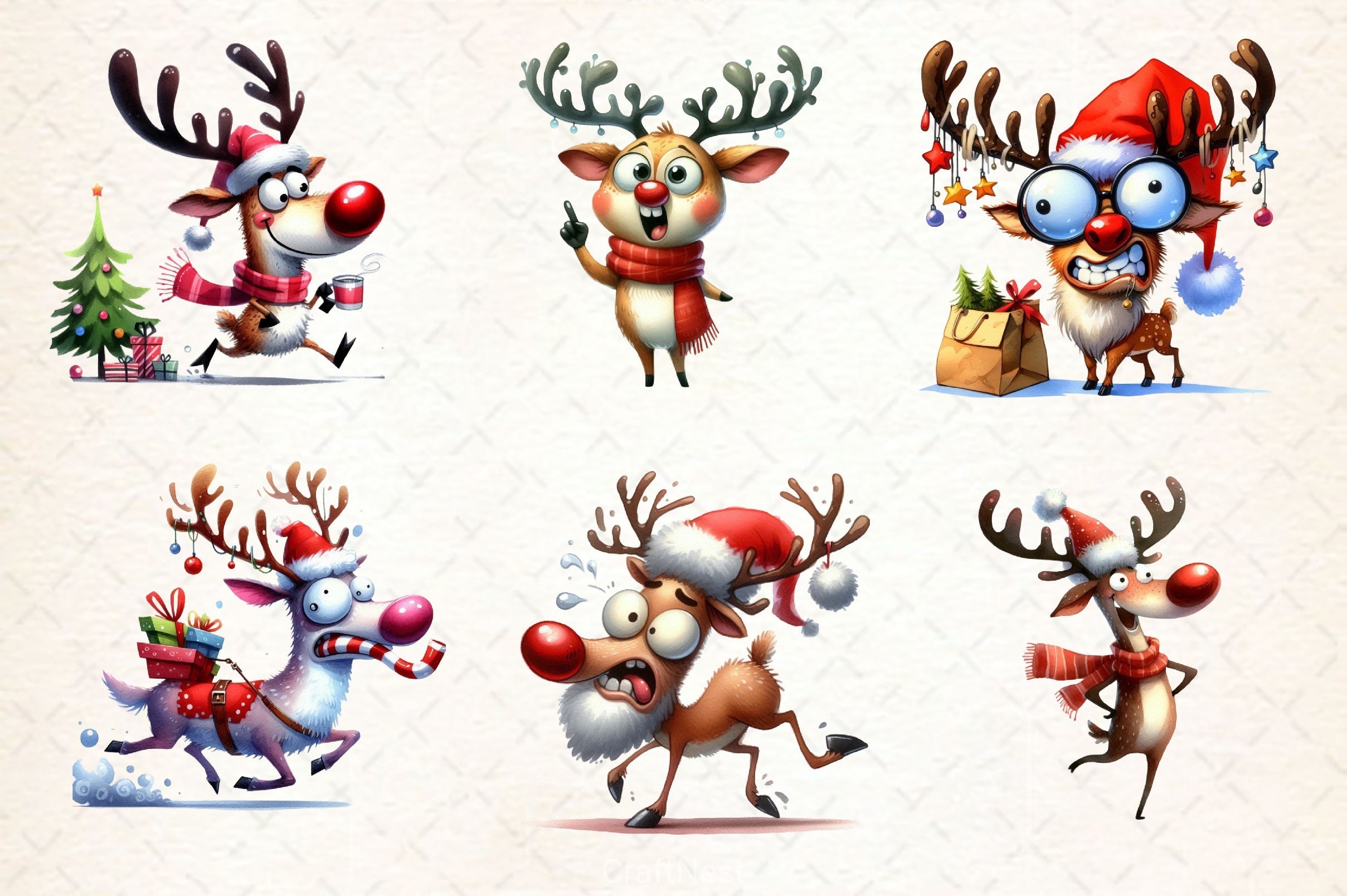 Funny Christmas Deer Clipart Bundle 2