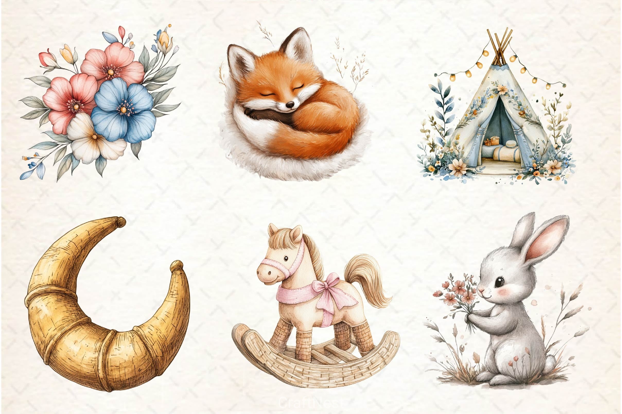 Boho Nursery Baby Clipart Bundle 2