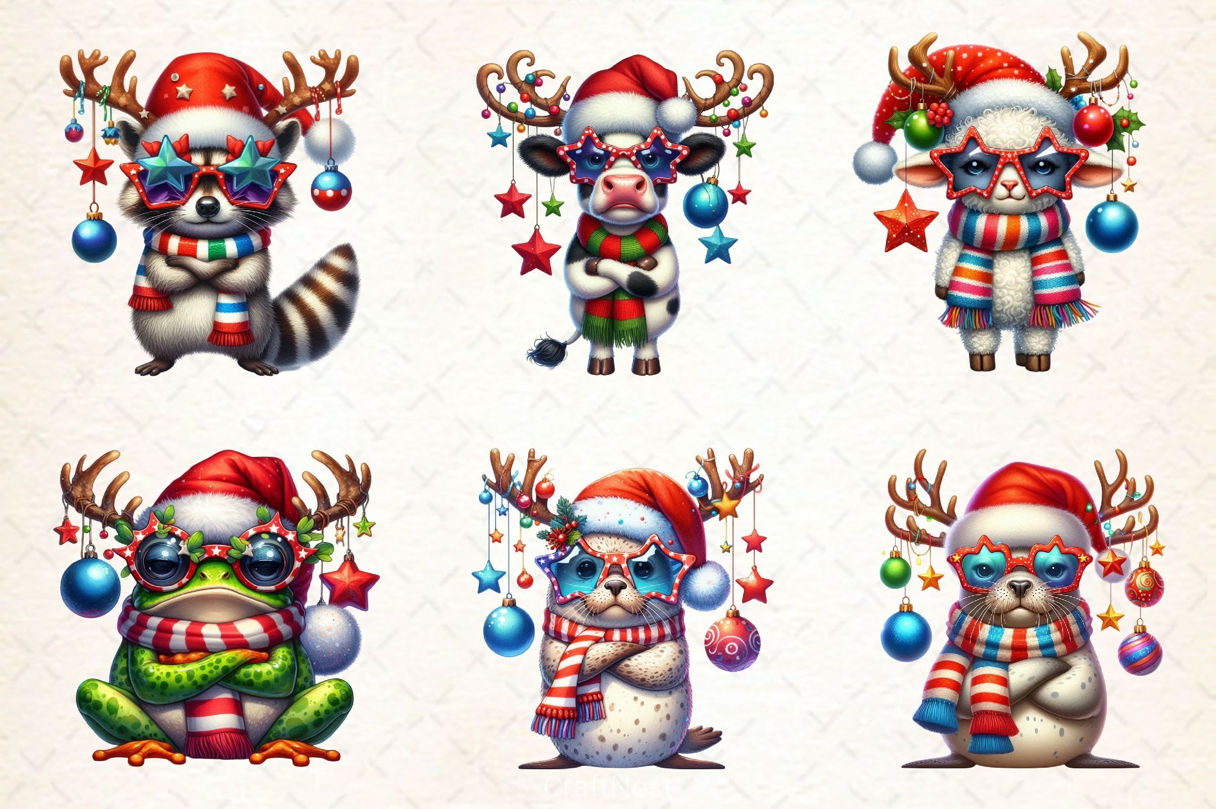 Grumpy Animals Christmas Clipart Bundle