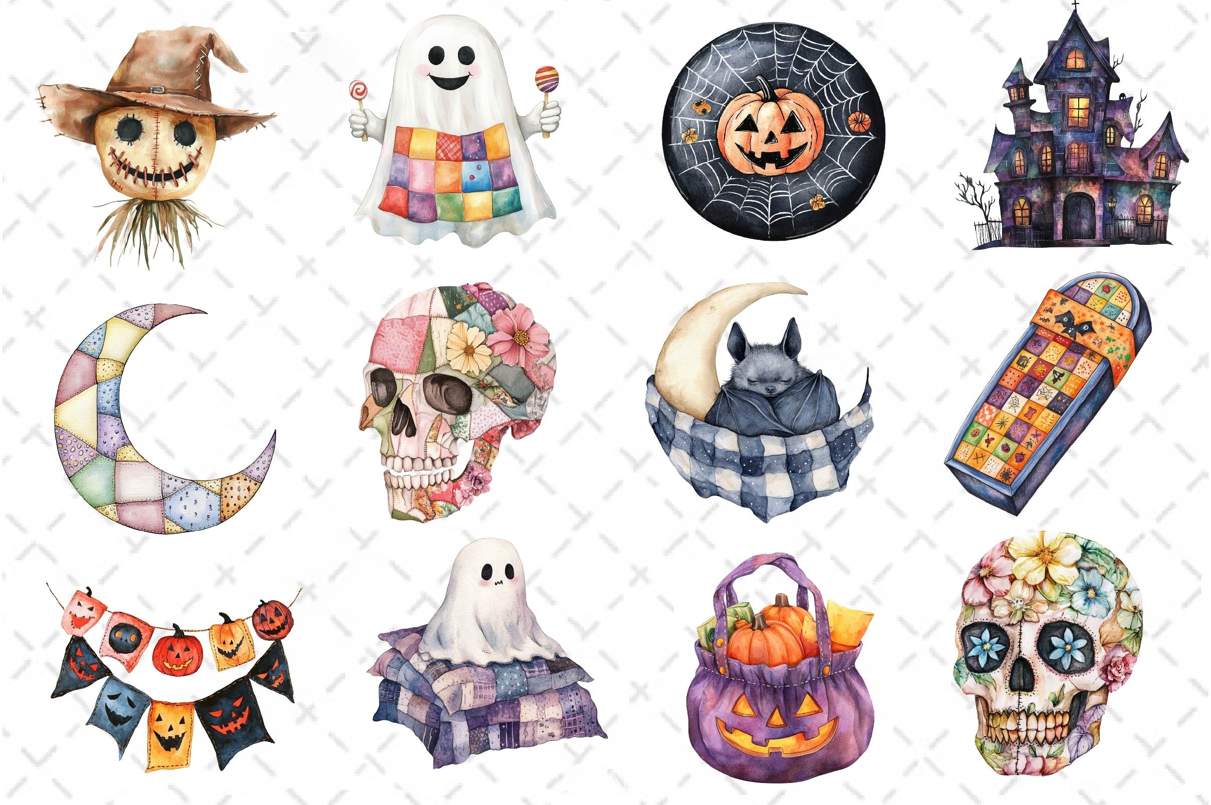 Patchwork Halloween Clipart Bundle 2