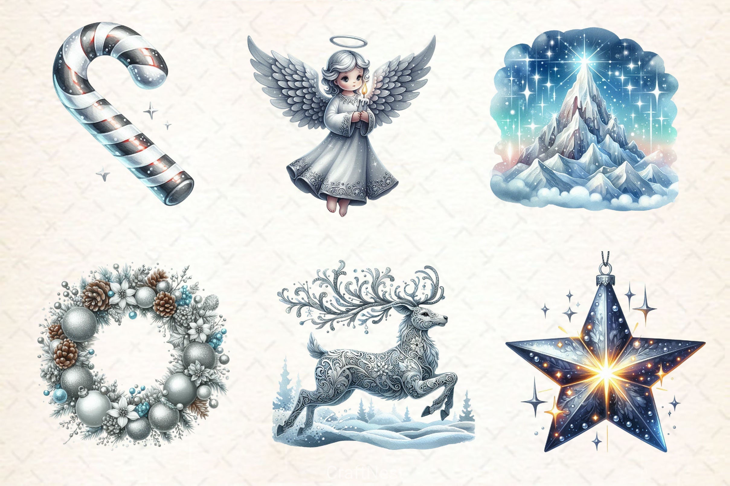 Silver Christmas Clipart Bundle 2